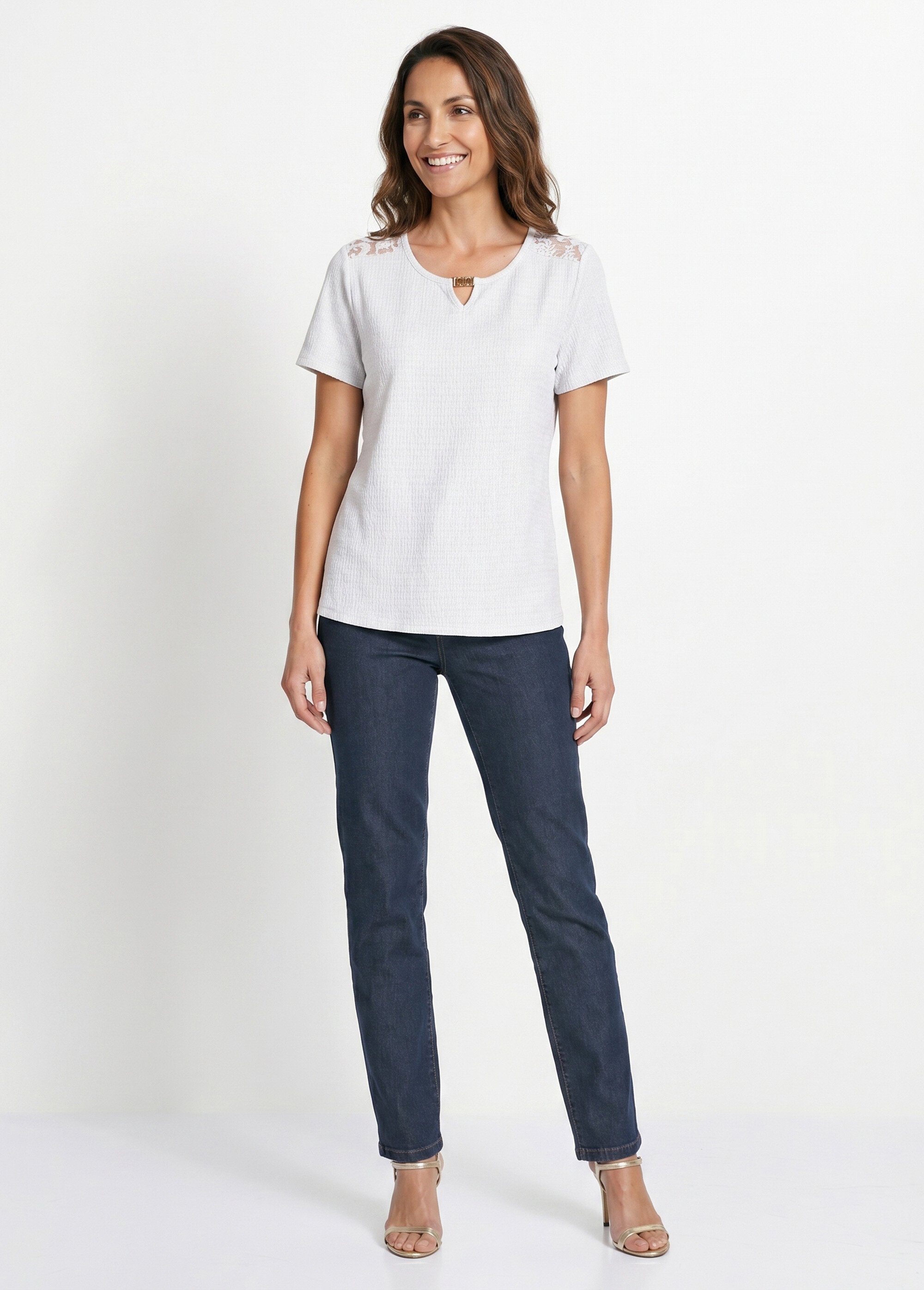T-shirt court dentelle Femme Blanc CABAS SI1