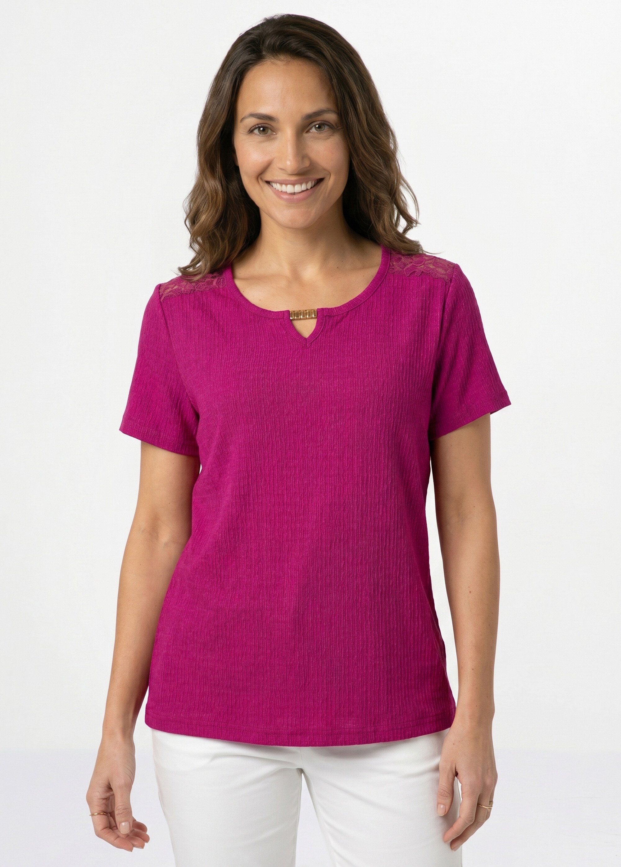 T-shirt court dentelle Femme Violet CABAS FA1