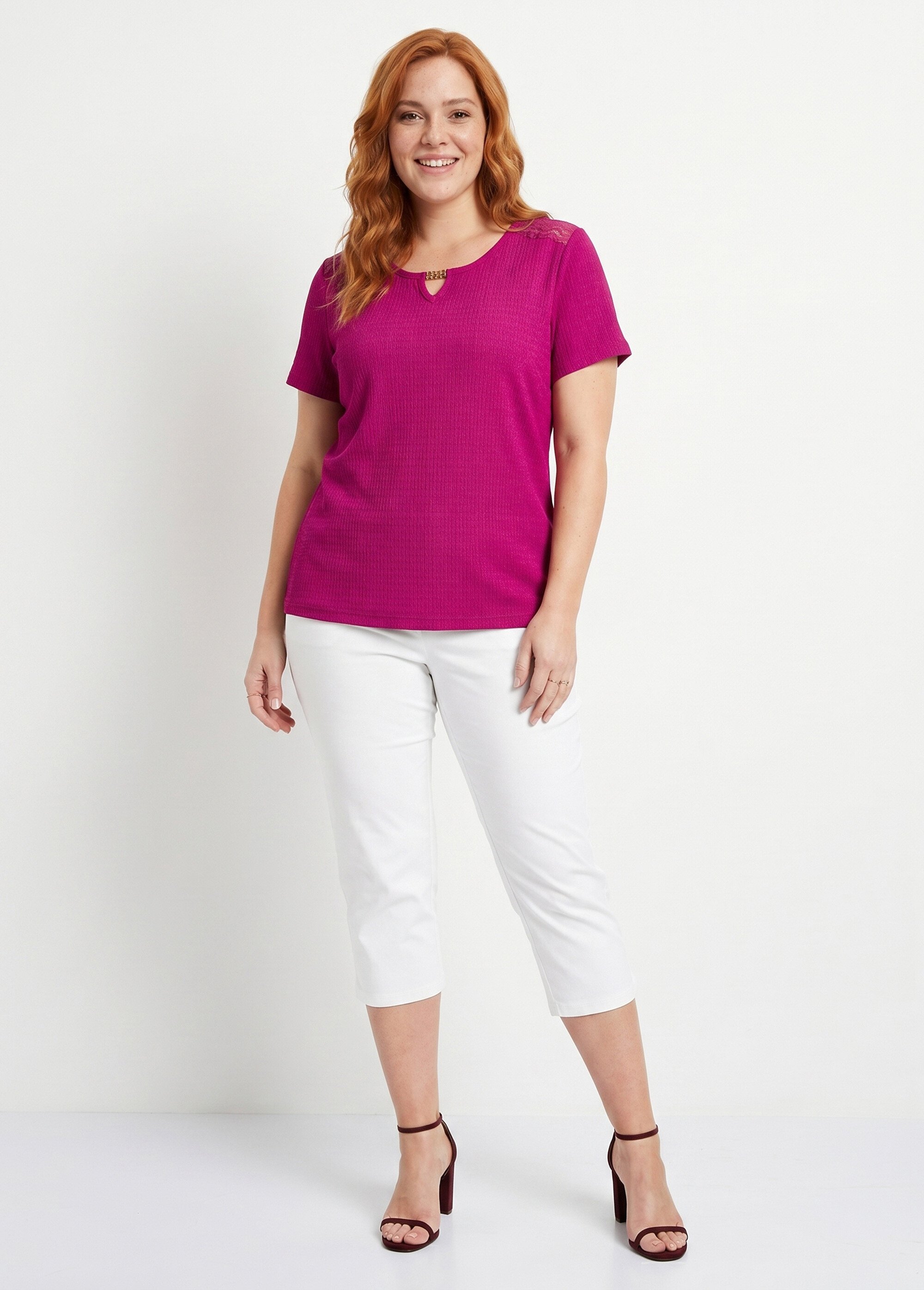 T-shirt court dentelle Femme Grande Taille Violet CABAS SI1