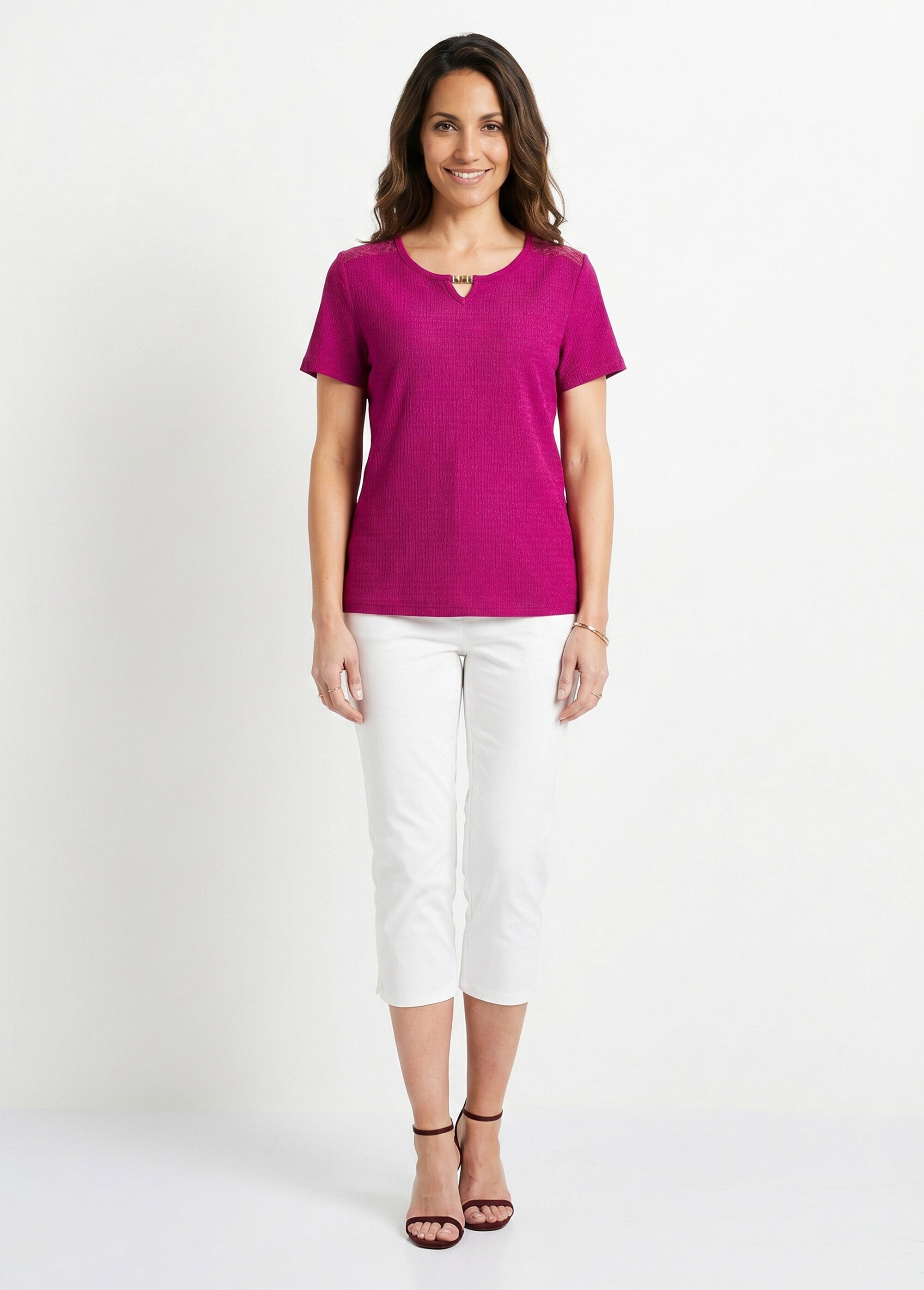 T-shirt court dentelle Femme Violet CABAS SI1