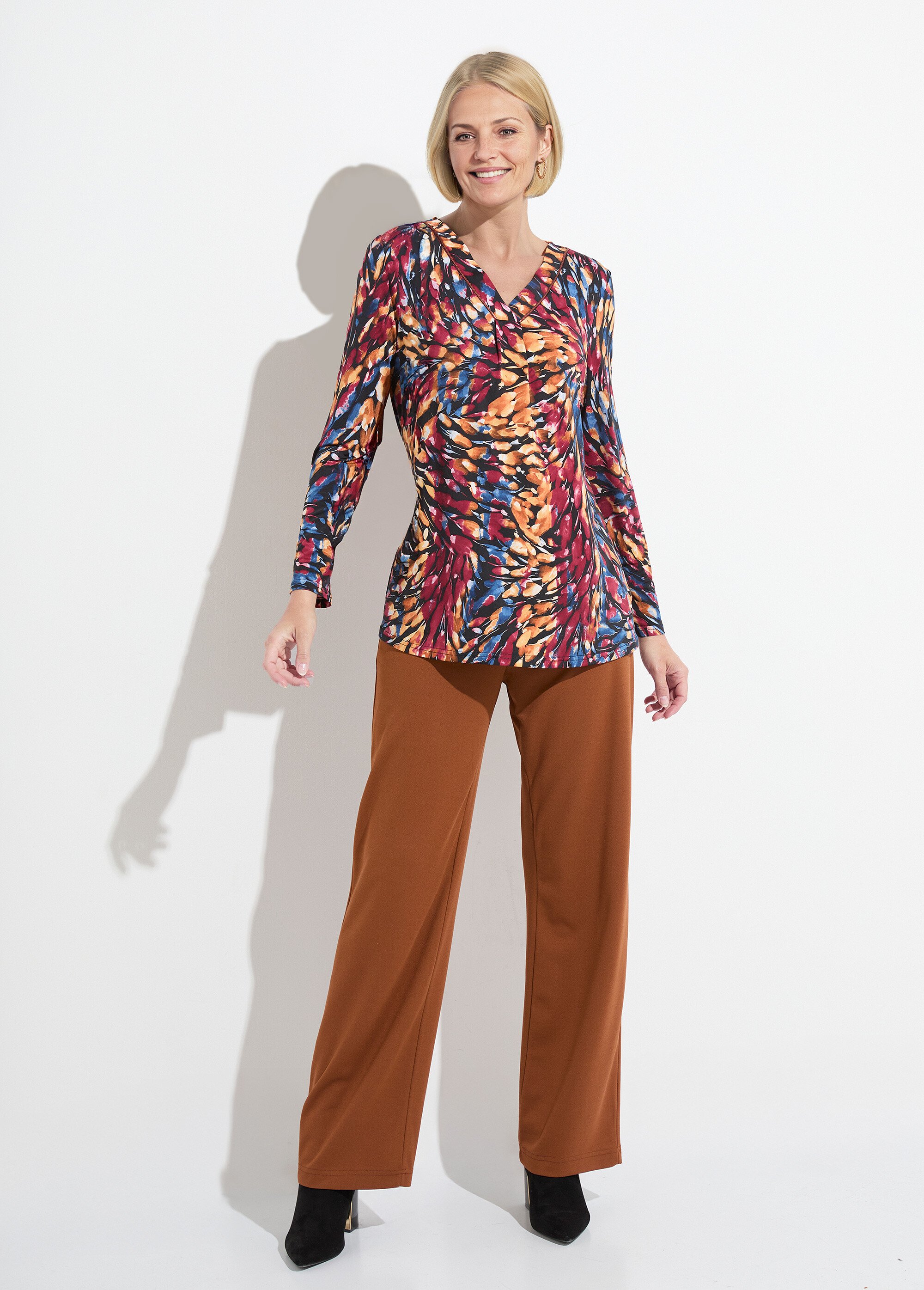 T-shirt long ample col V manches longues Femme BORDEAUX ET MIEL CHAMINA SF1