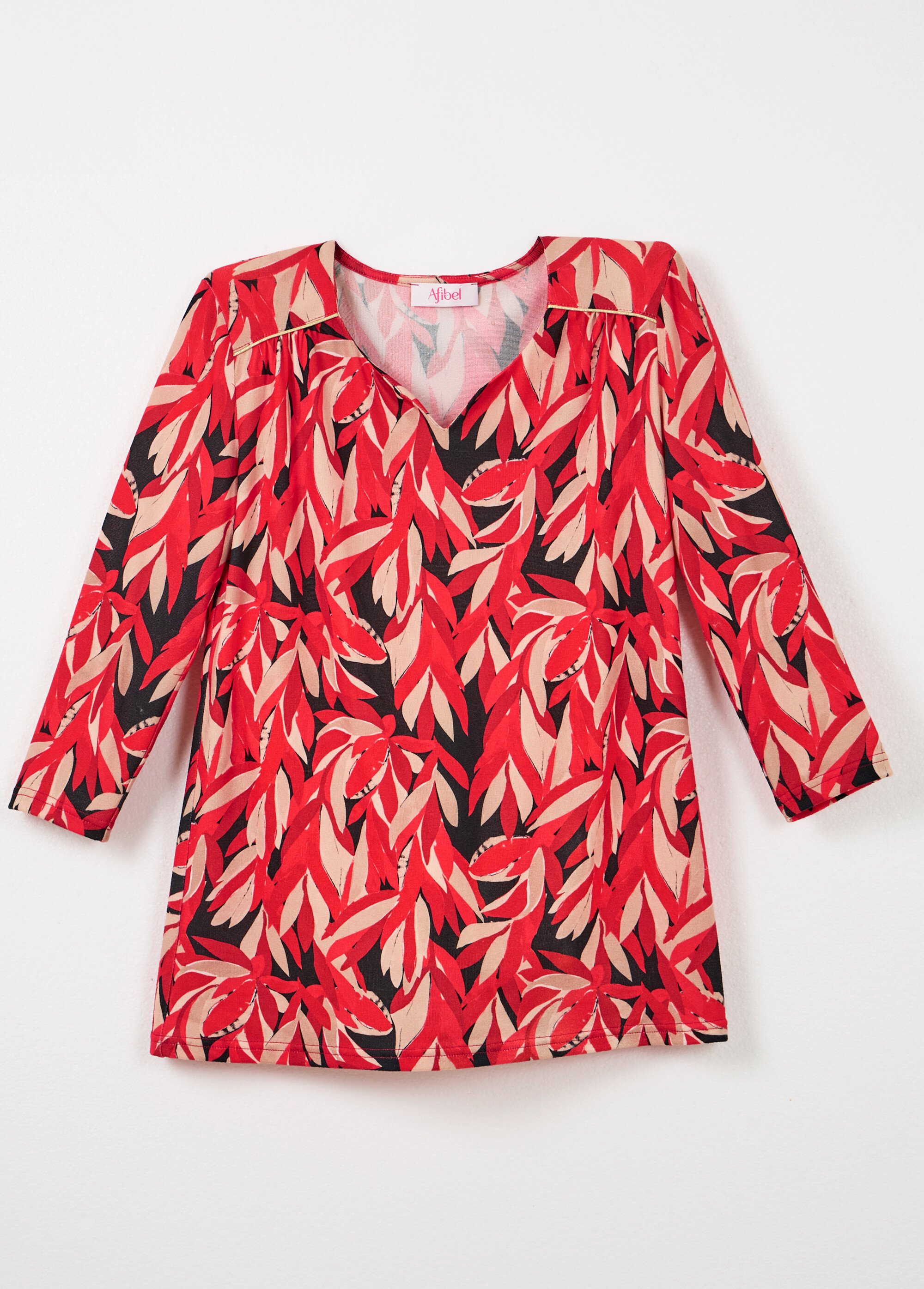 T-shirt long évasé manches 3/4 col rond Femme Rouge CELINIA AP1