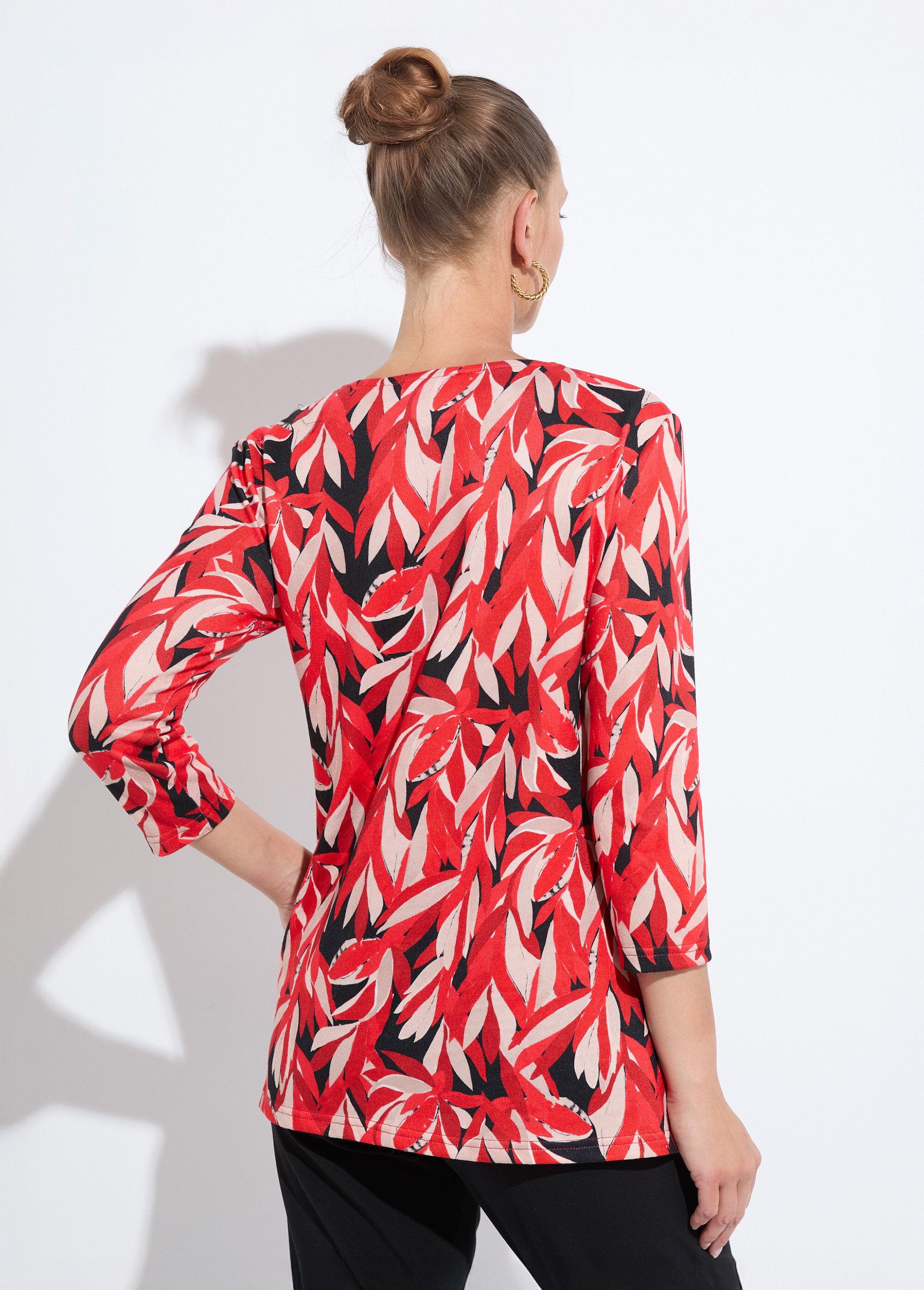 T-shirt long évasé manches 3/4 col rond Femme Rouge CELINIA DO1