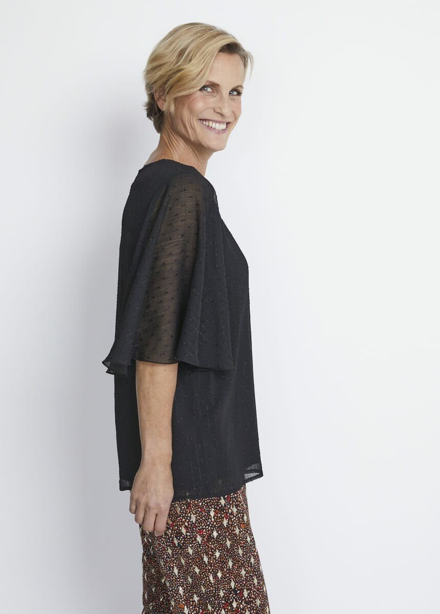 Tunique longue voile plumetis manches papillon Femme Noir COSTUME DR1