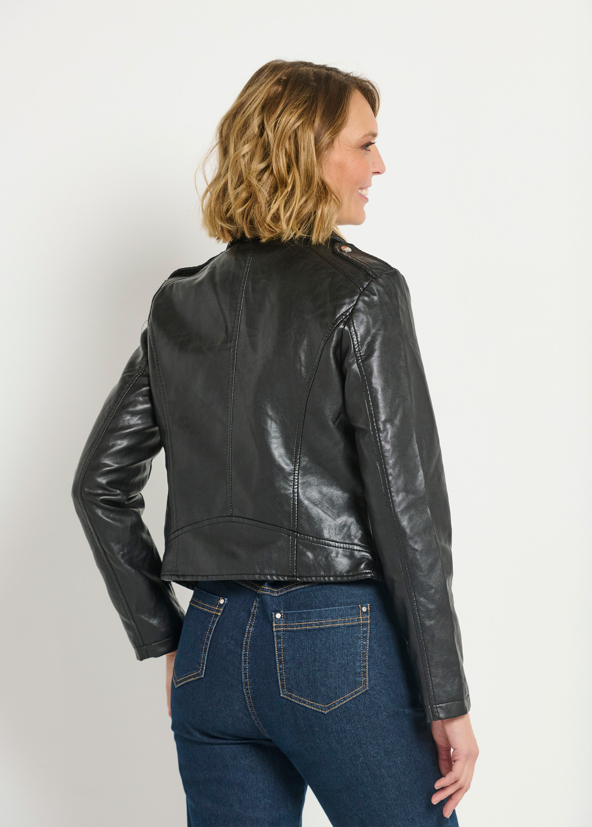 Veste zippée tendance en simili cuir