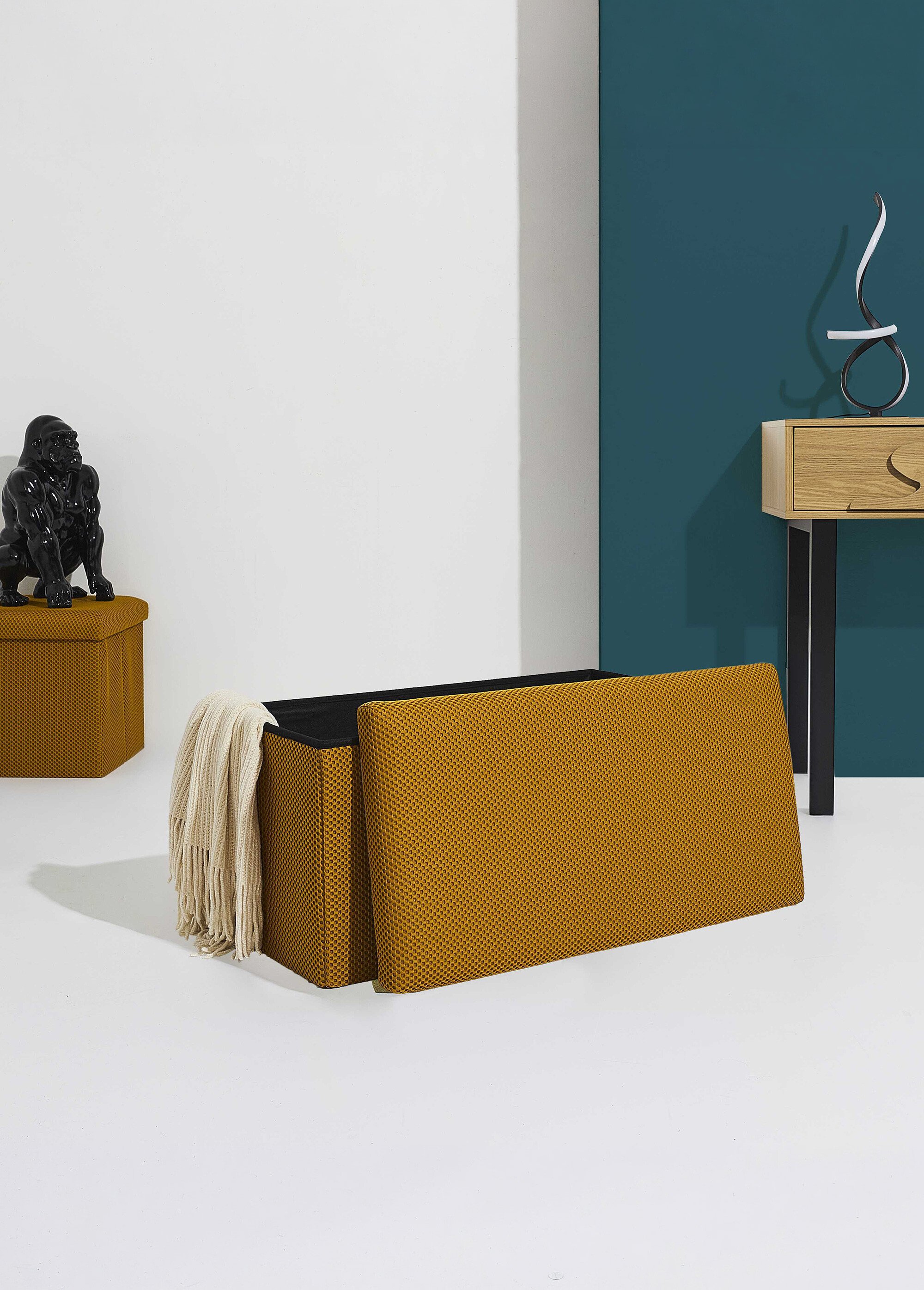 Banc coffre pliable design en mesh ATOME JAUNE CMP-HD0467 SI1