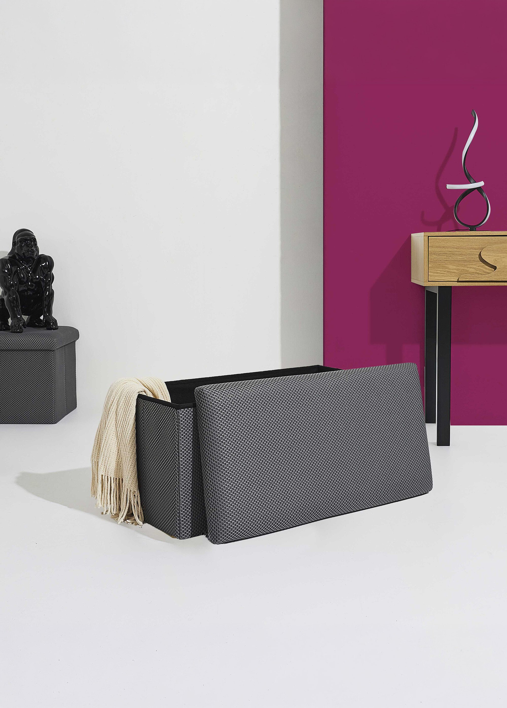 Banc coffre pliable design en mesh ATOME GRIS CMP-HD0467 SI1