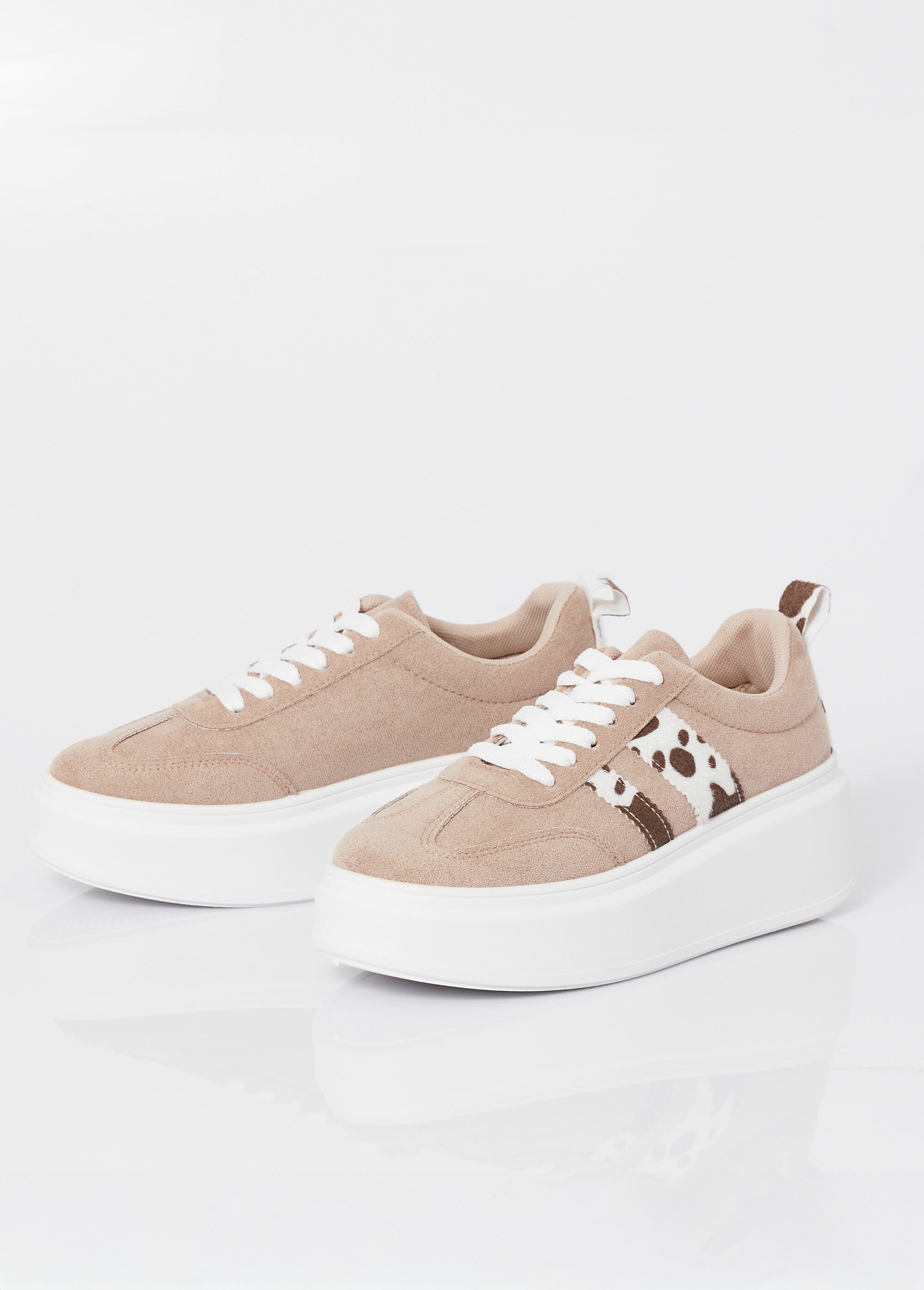 Baskets en suédine, semelle plateforme Femme Beige MAR9156 DE1