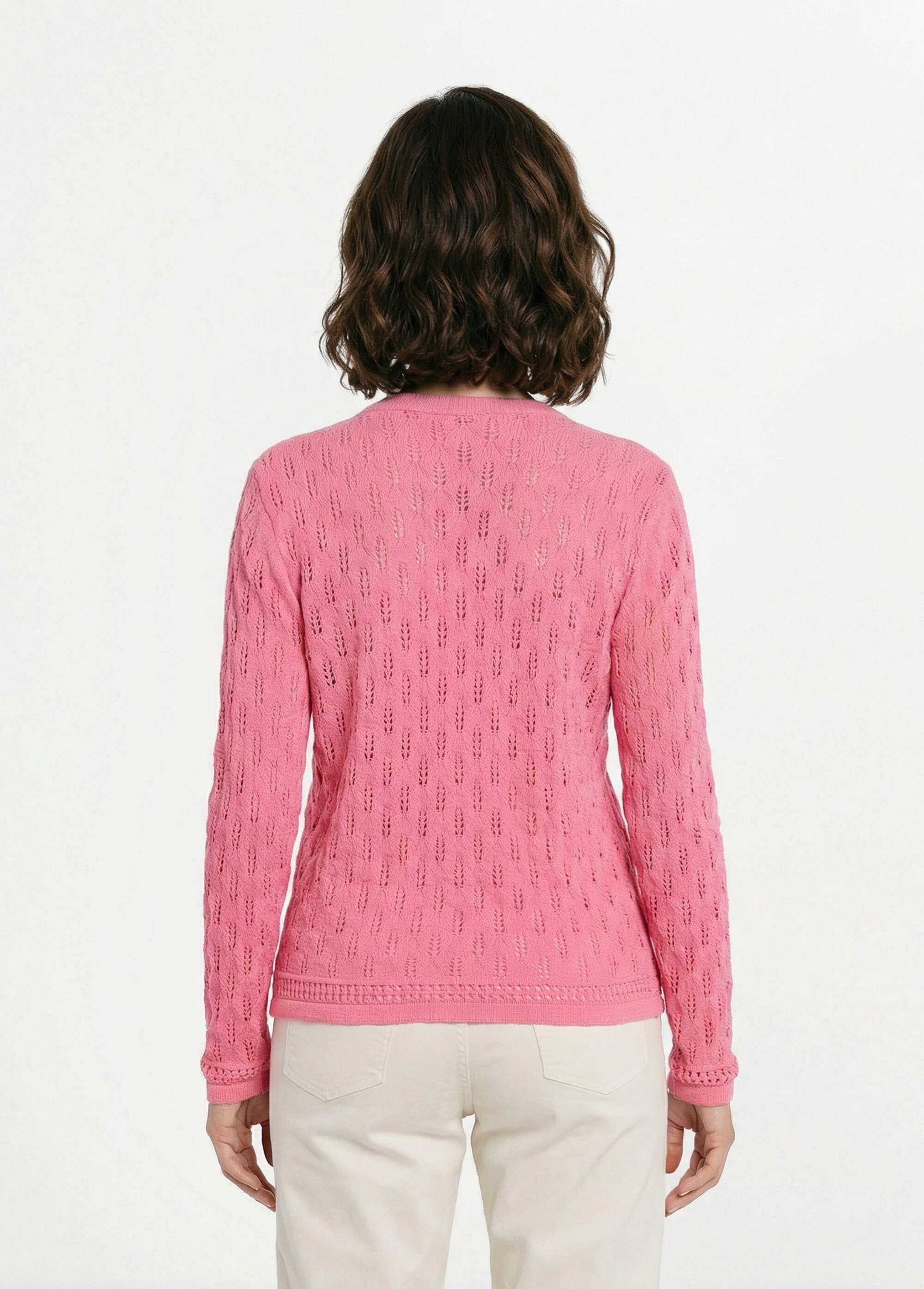 Cardigan col V boutonné ajouré uni coton Femme Rose MAYA DO1