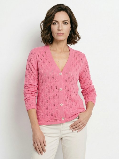 Cardigan col V boutonné ajouré uni coton Femme Rose MAYA FA1