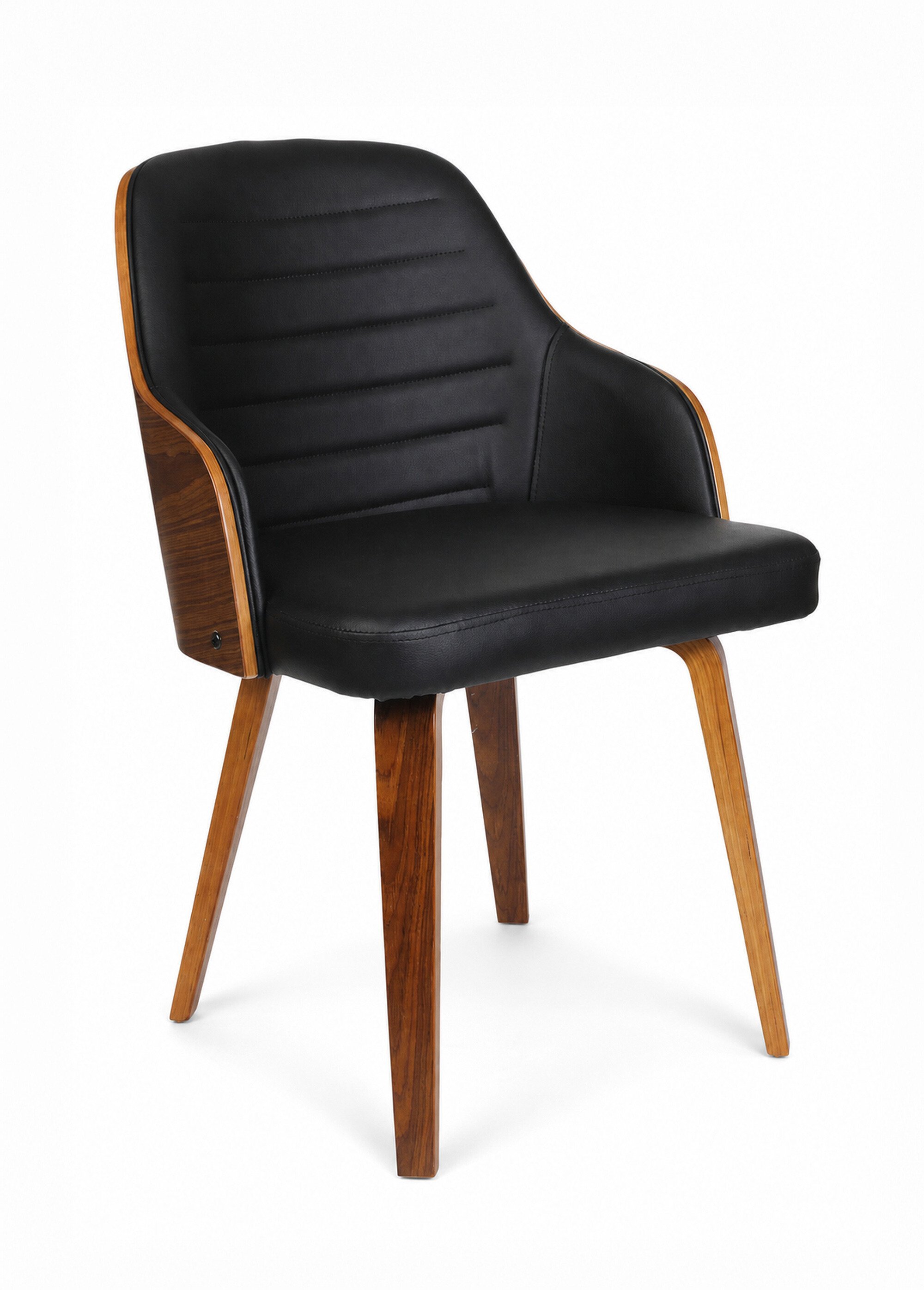 Chaise rétro simili cuir et dossier bois NOIR CMP-HD6603 FA1