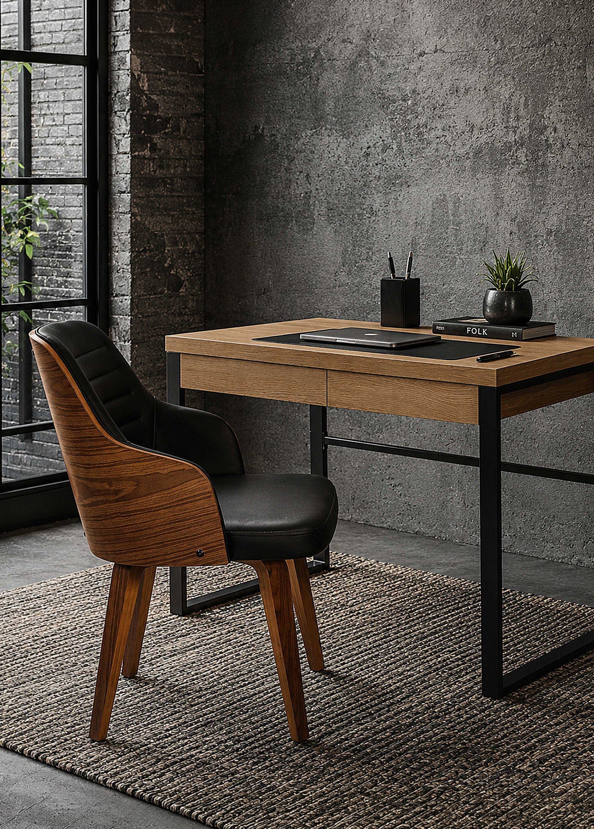 Chaise rétro simili cuir et dossier bois NOIR CMP-HD6603 SI1