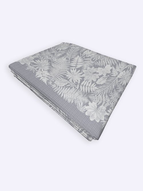 Drap plat flanelle coton imprimé végétal Gris RUDE-DP FA1