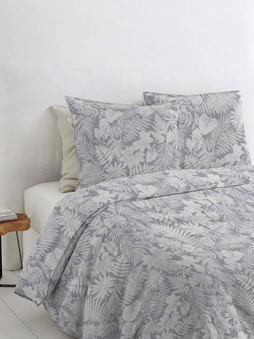 Drap plat flanelle coton imprimé végétal Gris RUDE-DP SI1