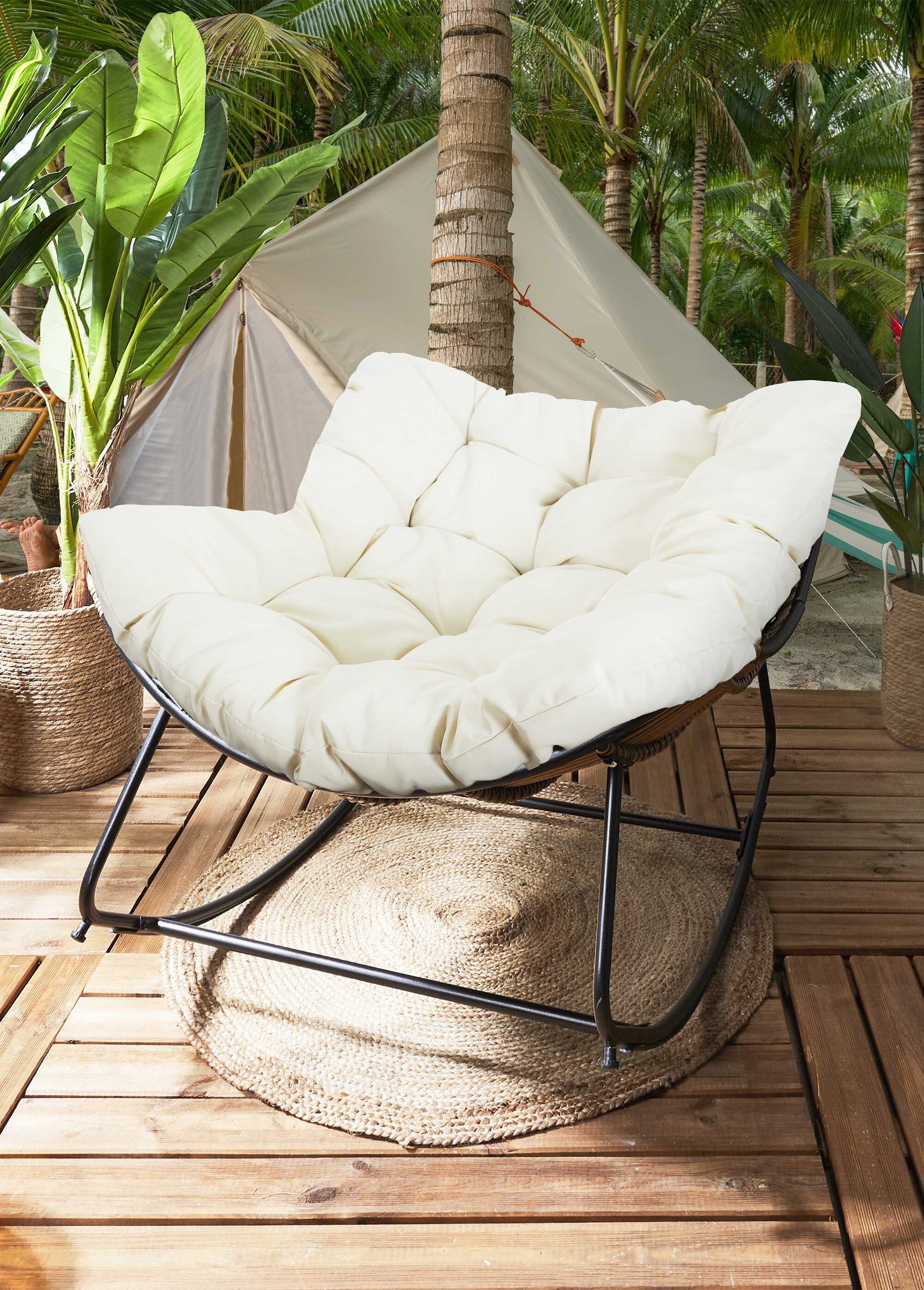 Fauteuil à bascule en métal et rotin BEIGE CMP-HDO2191 SI1