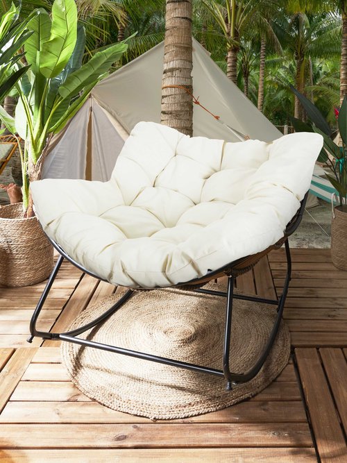 Fauteuil à bascule en métal et rotin BEIGE CMP-HDO2191 SI1