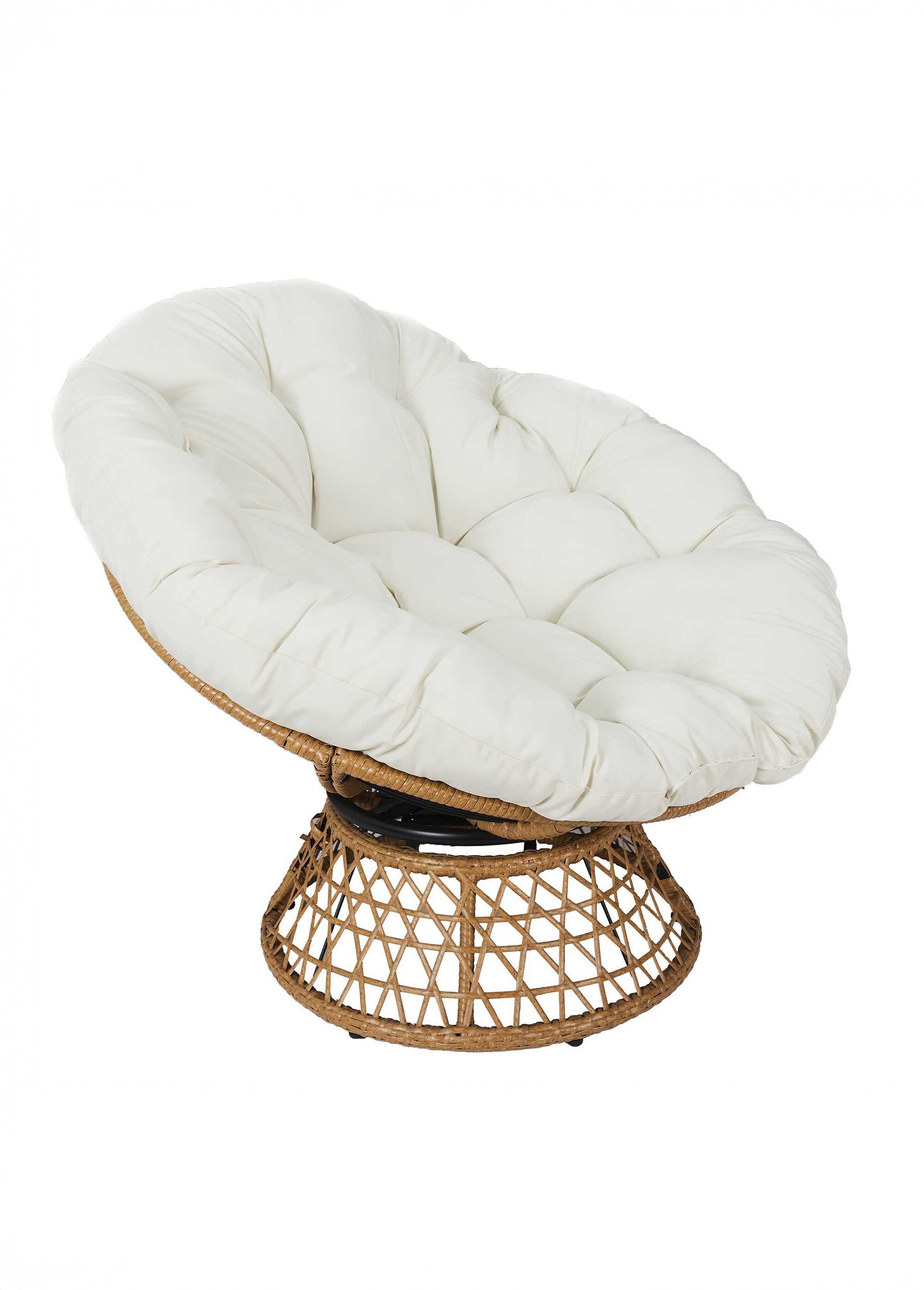 Fauteuil rembourré rotatif rotin, clair