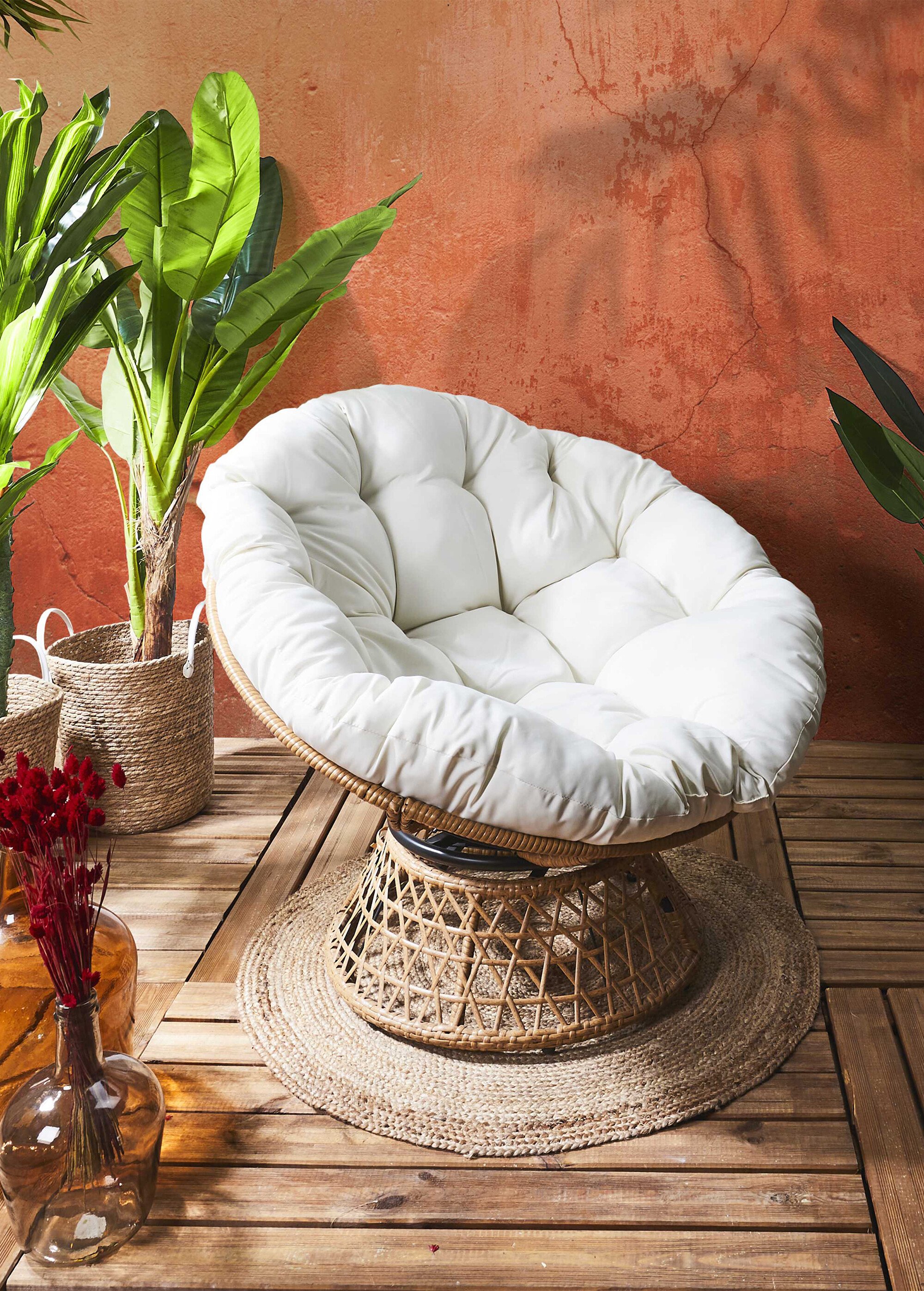 Fauteuil rembourré rotatif rotin, clair BLANC CMP-HDO2177 SI1