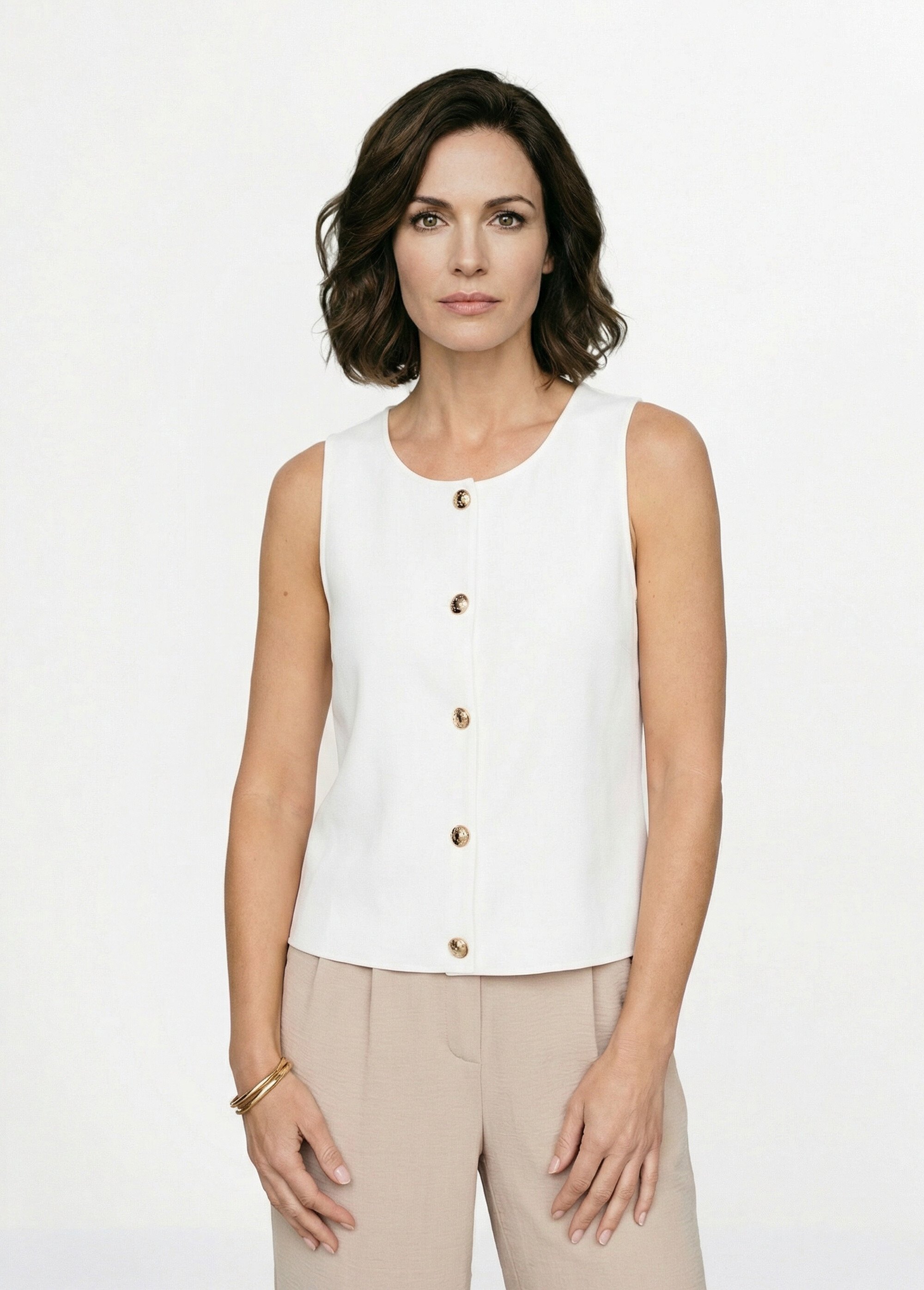 Gilet sans manches boutons dorés Femme Beige MATTEO FA1