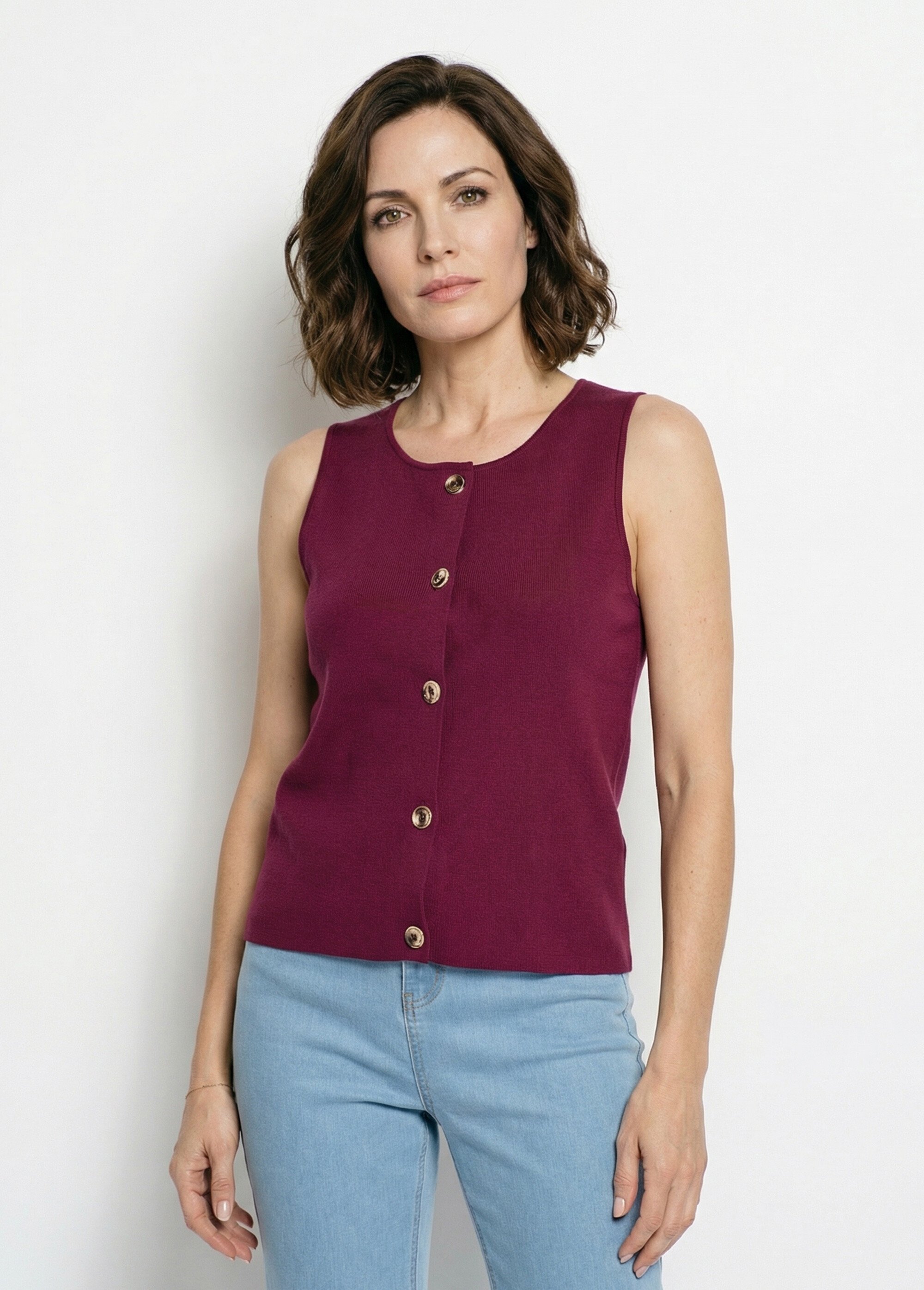 Gilet sans manches boutons dorés Femme Violet MATTEO FA1