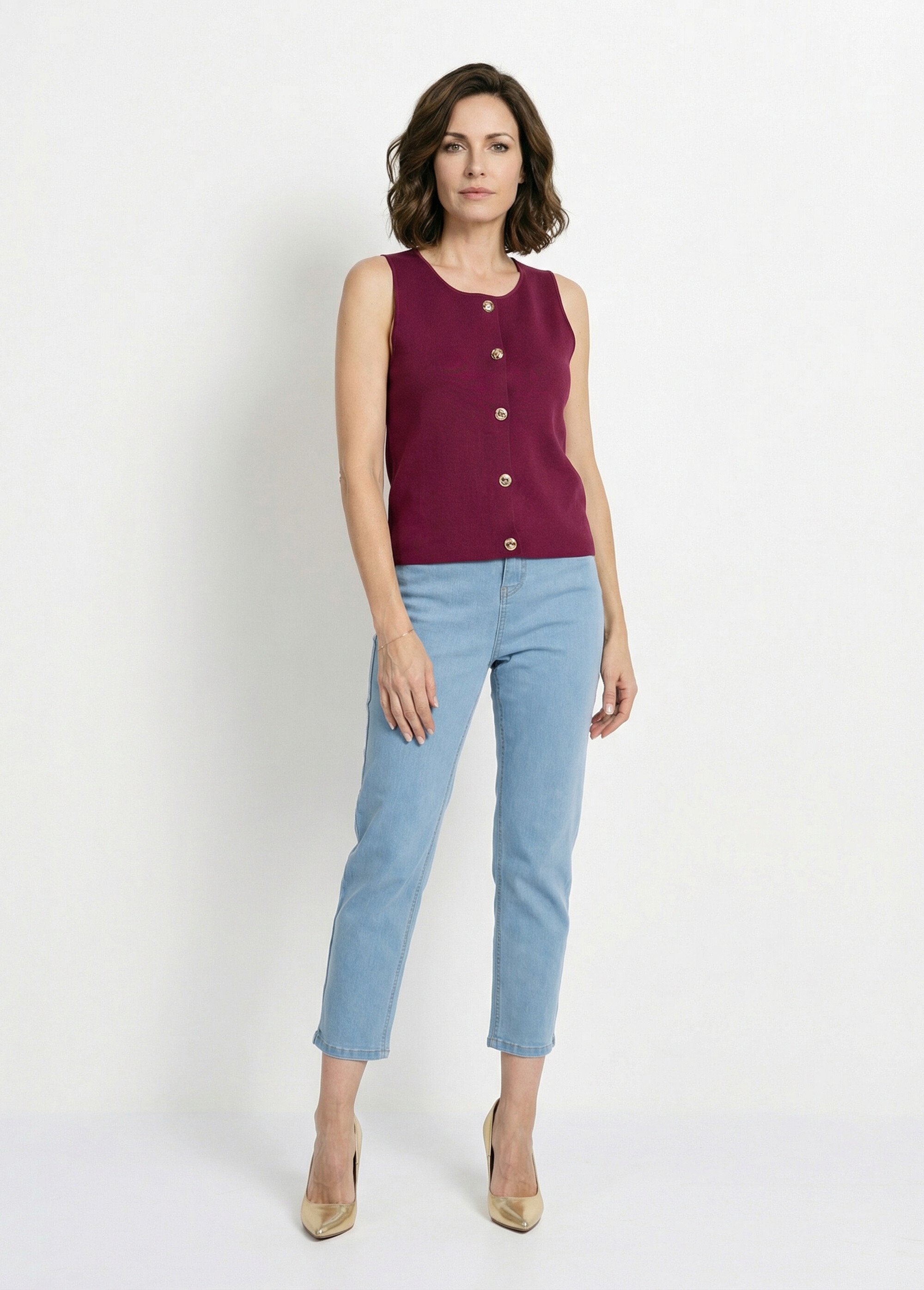 Gilet sans manches boutons dorés Femme Violet MATTEO SF1