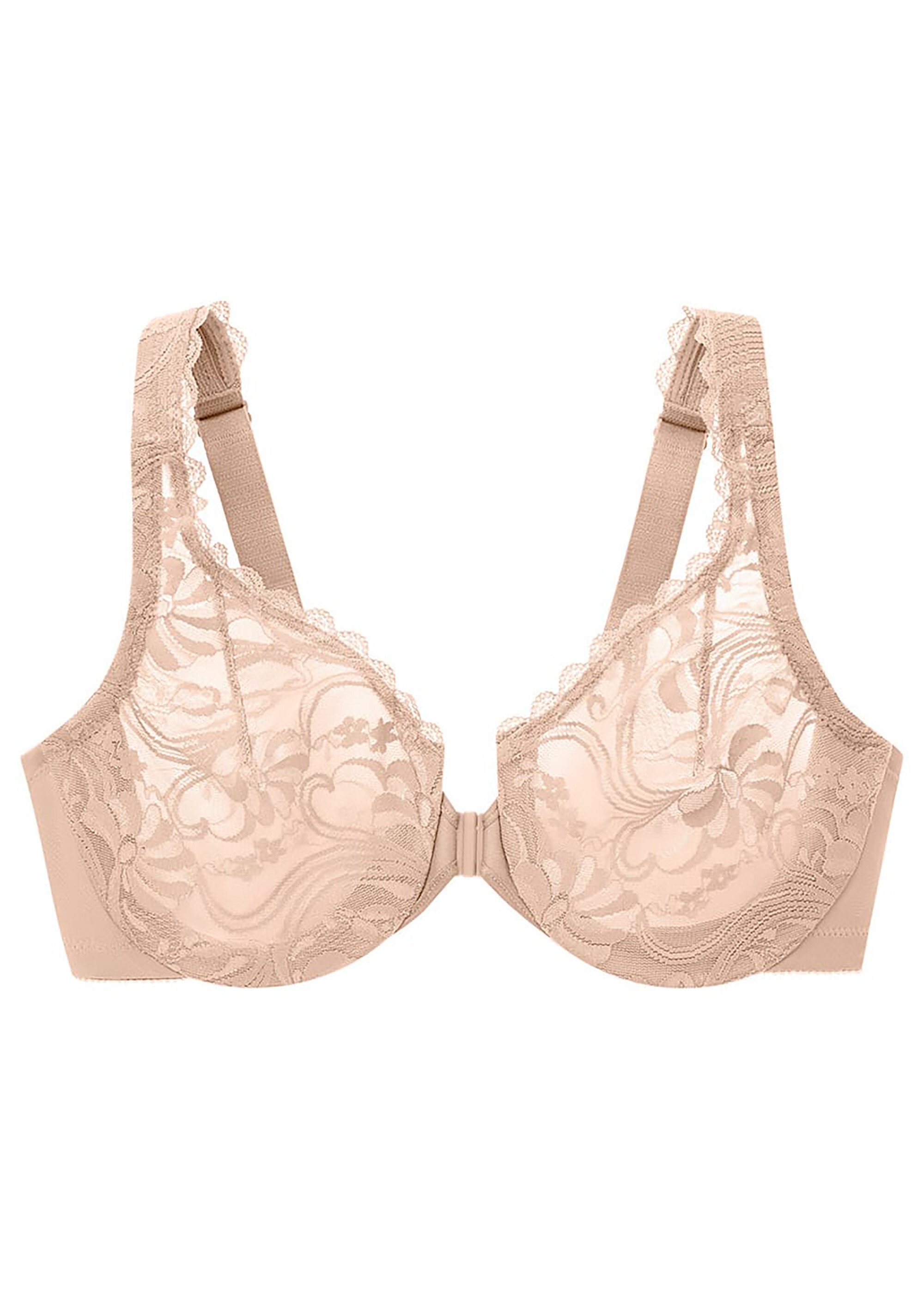 Soutien-gorge WonderWire Grandes Tailles en Dentelle, à Armatures et Fermeture Frontale n°9245 Femme Grande Taille Beige 9245 FA3
