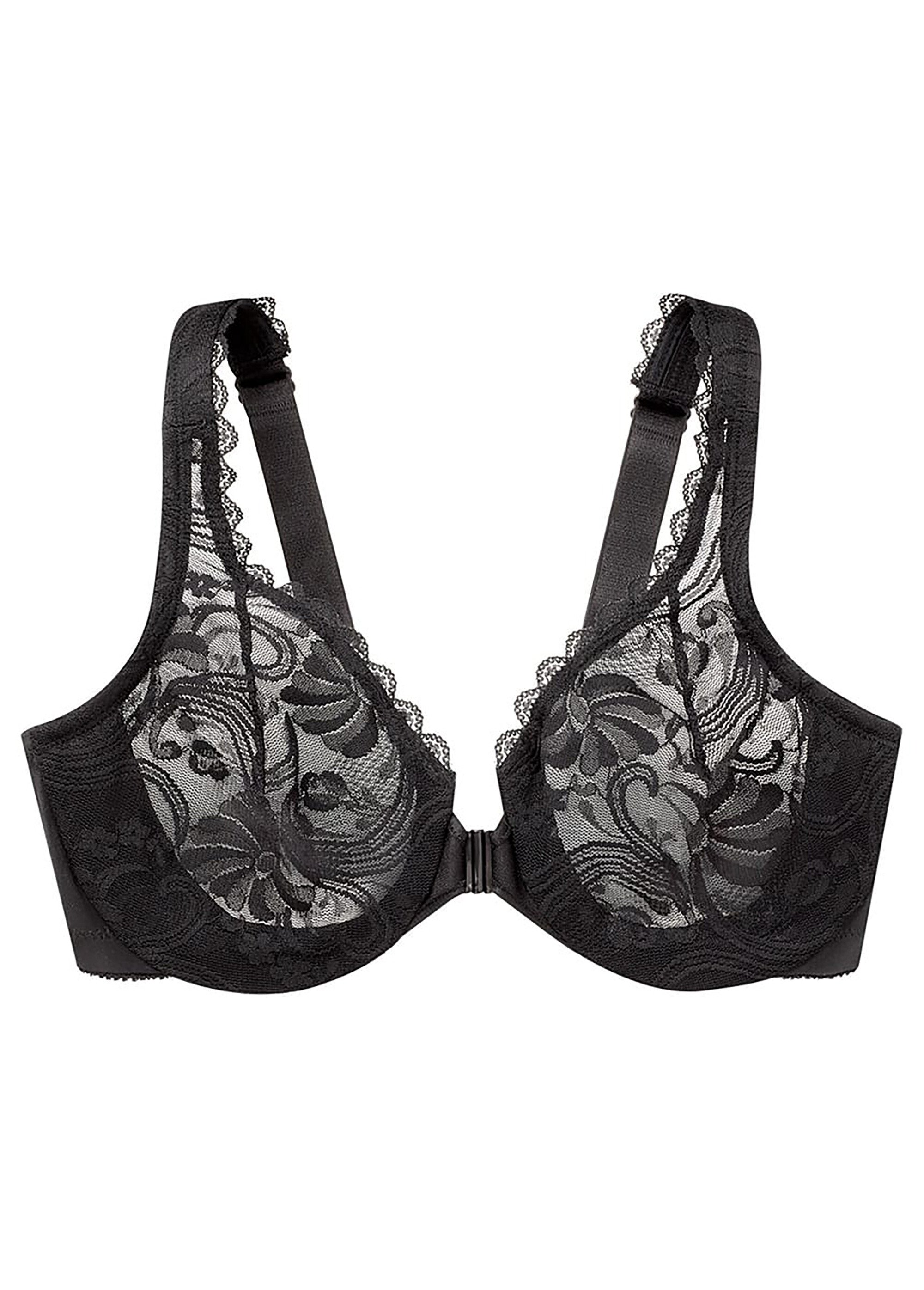 Soutien-gorge WonderWire Grandes Tailles en Dentelle, à Armatures et Fermeture Frontale n°9245 Femme Grande Taille Noir 9245 FA3