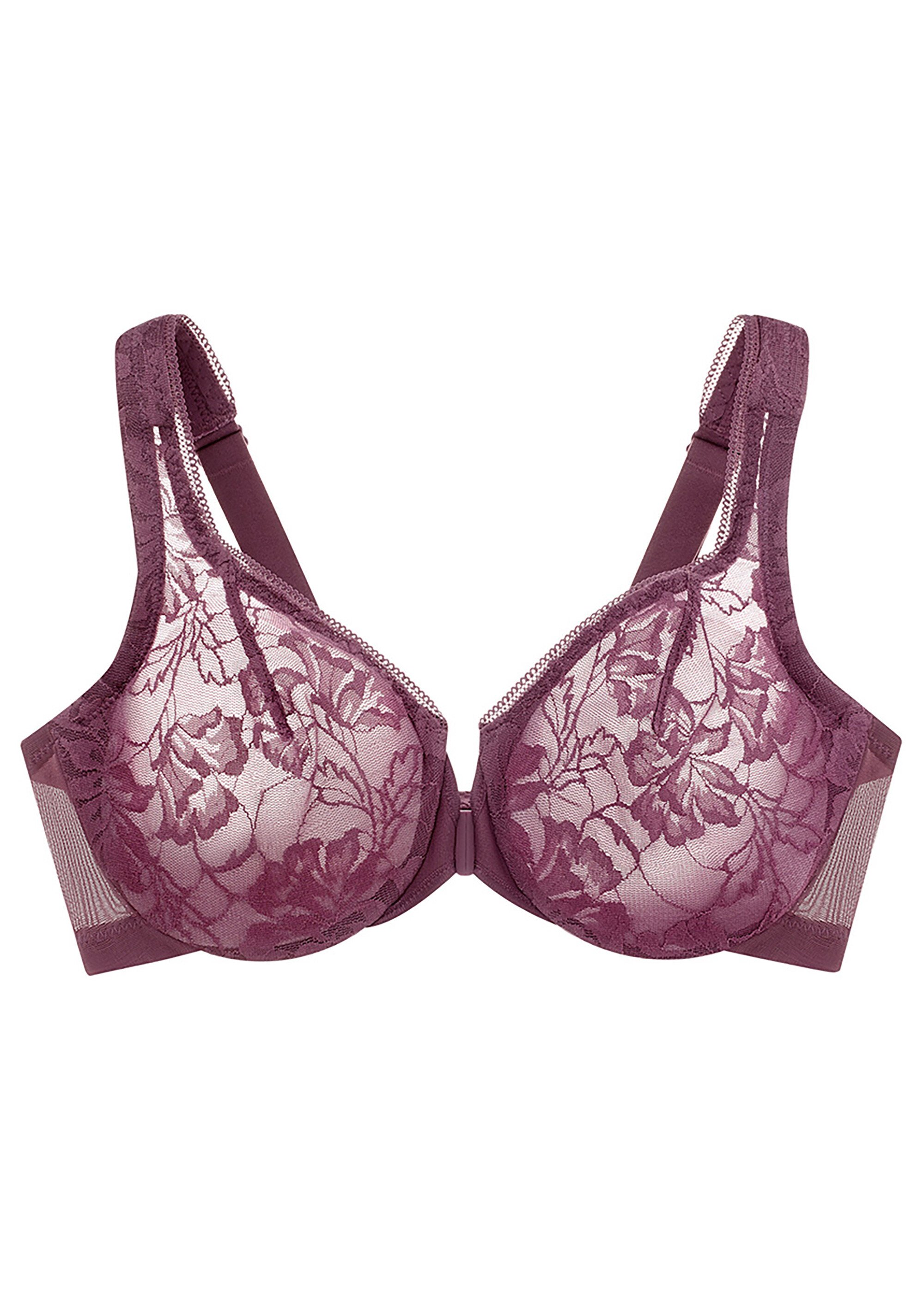 Soutien-gorge WonderWire Dentelle Dos Nageur à Fermeture Frontale, Spécial Grandes Tailles n°9246 Femme Grande Taille Violet 9246 FA3