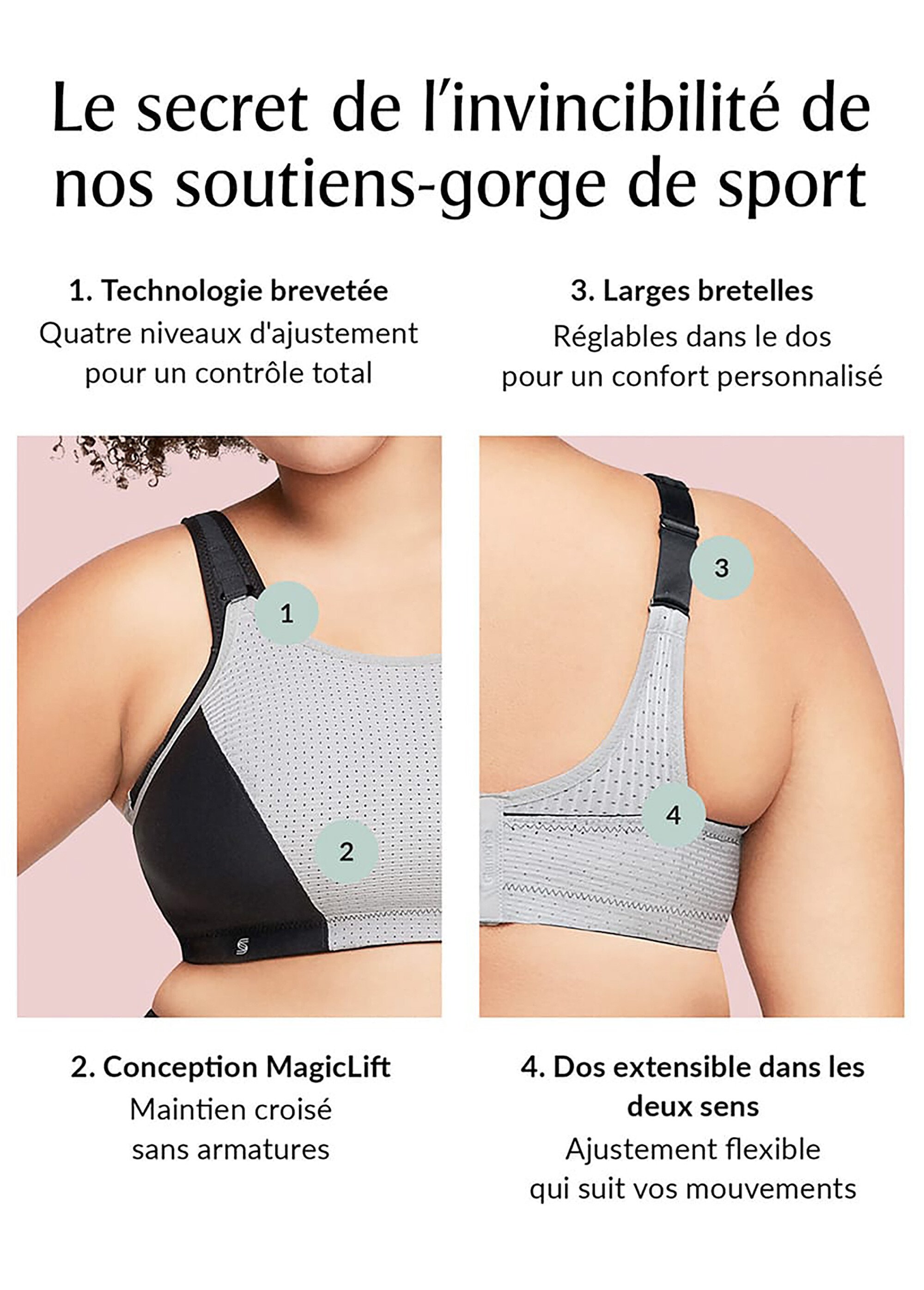 Soutien-gorge Sport Contrôle Réglable Sans Armatures Spécial Grandes Tailles n°1166 Femme Grande Taille Noir 1166 DE1