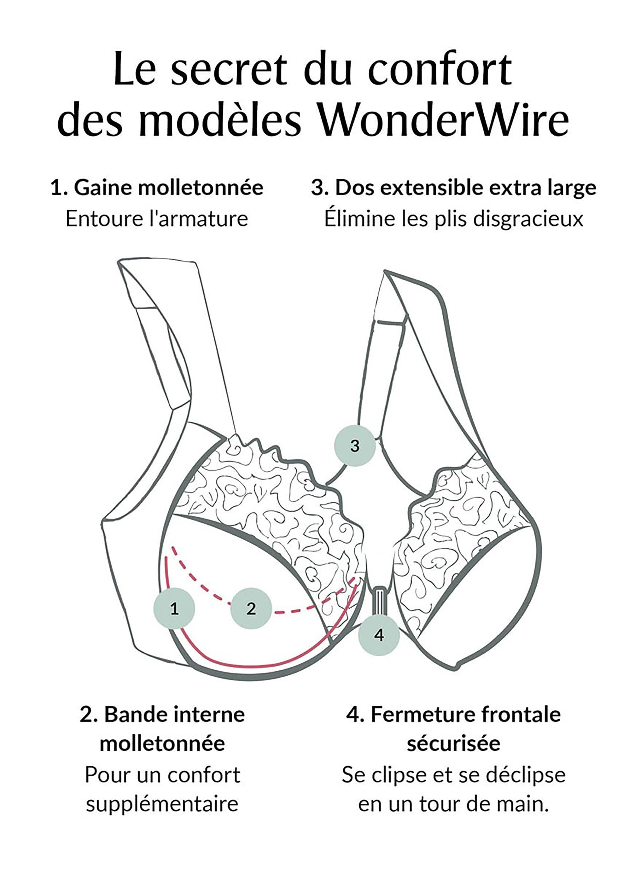 Soutien-gorge WonderWire Grandes Tailles Effet Amincissant, à Armatures et Fermeture Frontale n°1247 Femme Grande Taille Rouge 1247 DE1