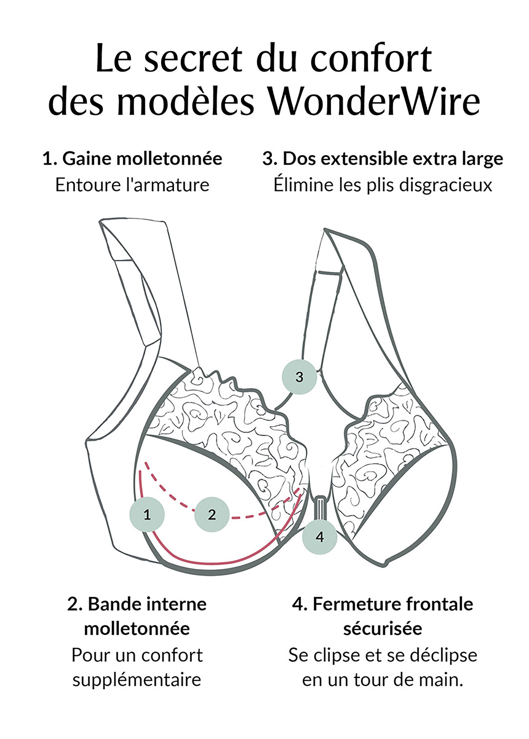 Soutien-gorge WonderWire Grandes Tailles Effet Amincissant, à Armatures et Fermeture Frontale n°1247 Femme Grande Taille Marron 1247 DE1