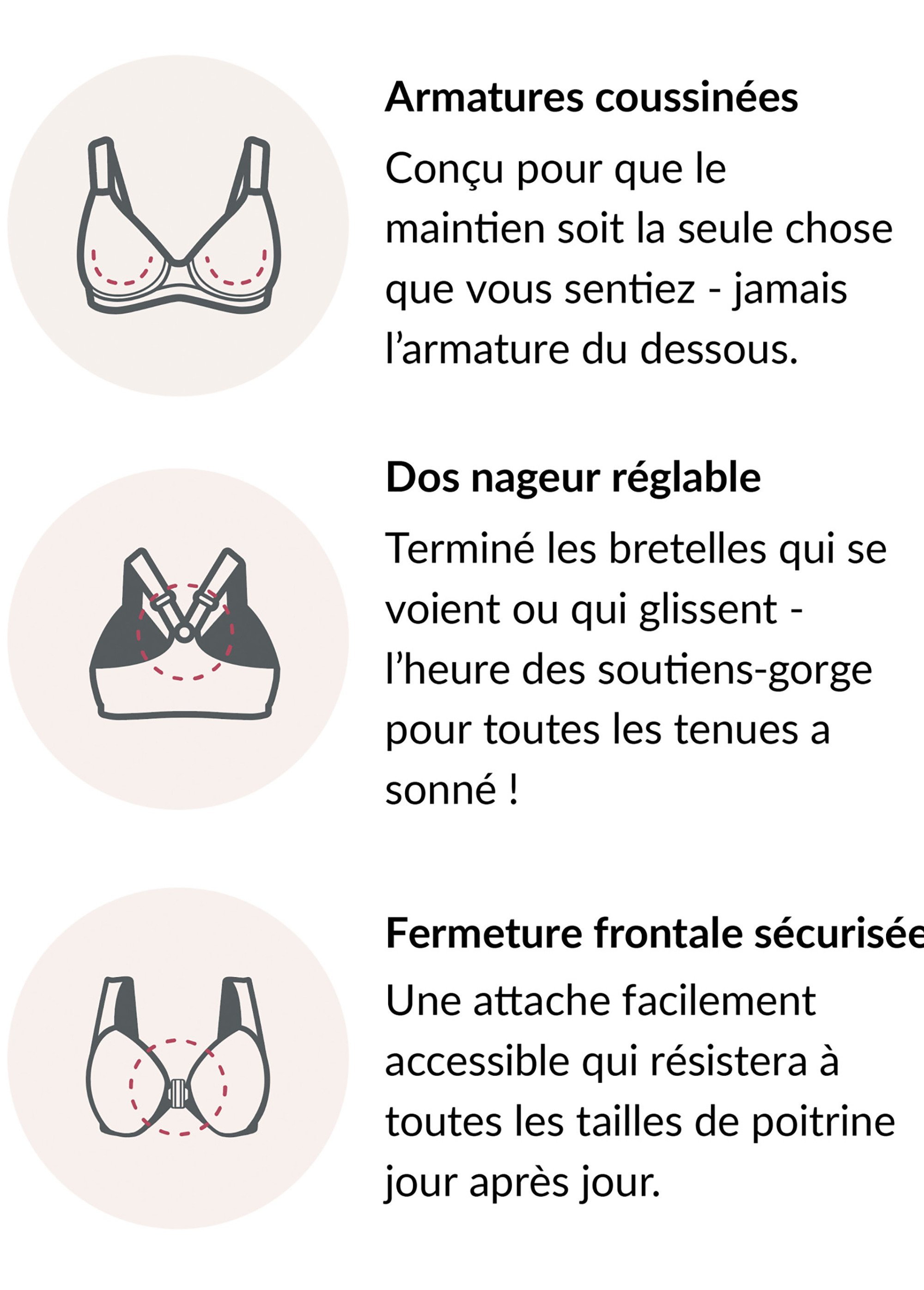 Soutien-gorge WonderWire Grandes Tailles à Armatures, Dos Nageur et Fermeture Frontale n°1246 Femme Grande Taille Noir 1246 DE4