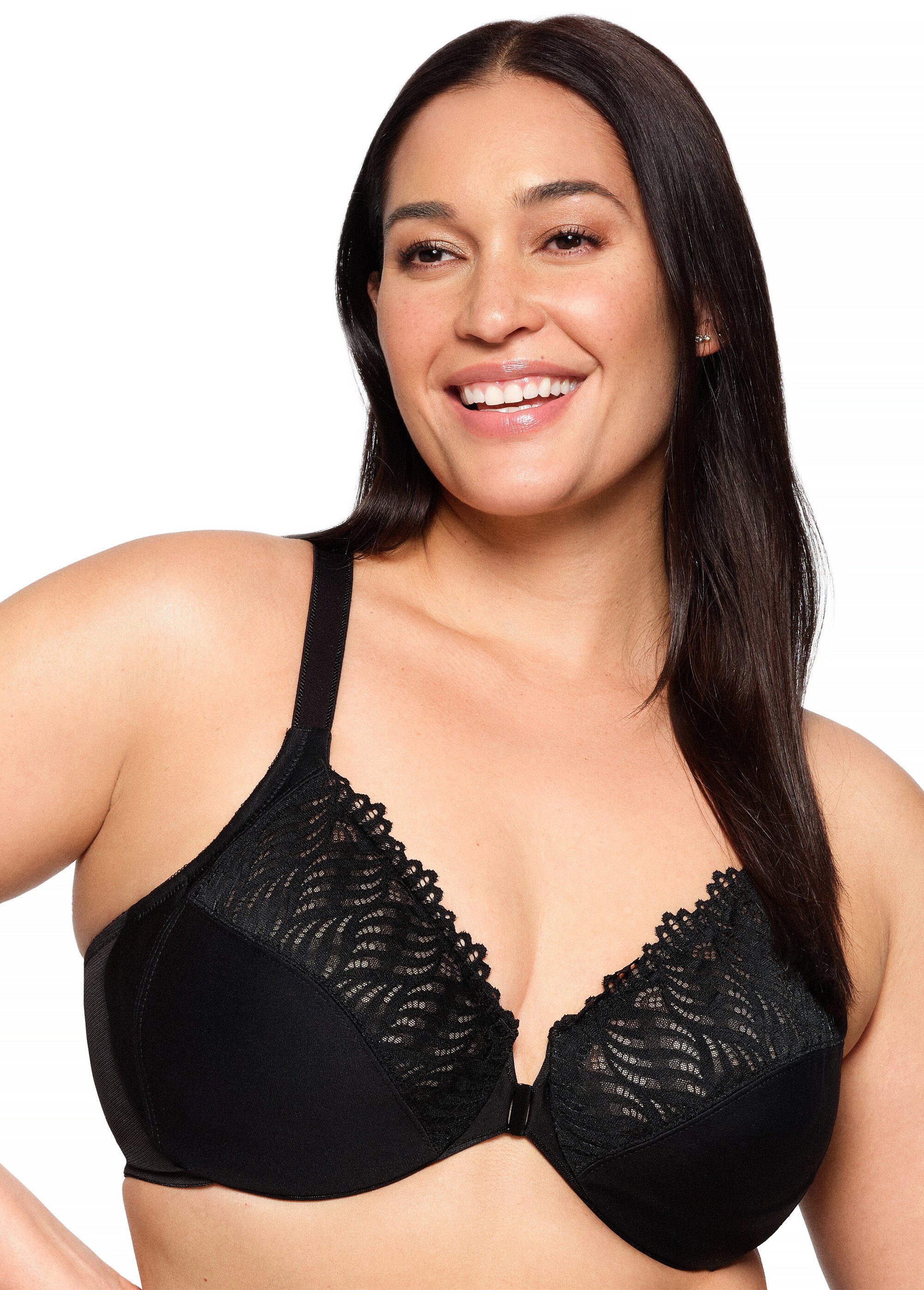 Soutien-gorge WonderWire Grandes Tailles à Armatures, Dos Nageur et Fermeture Frontale n°1246 Femme Grande Taille Noir 1246 DR1