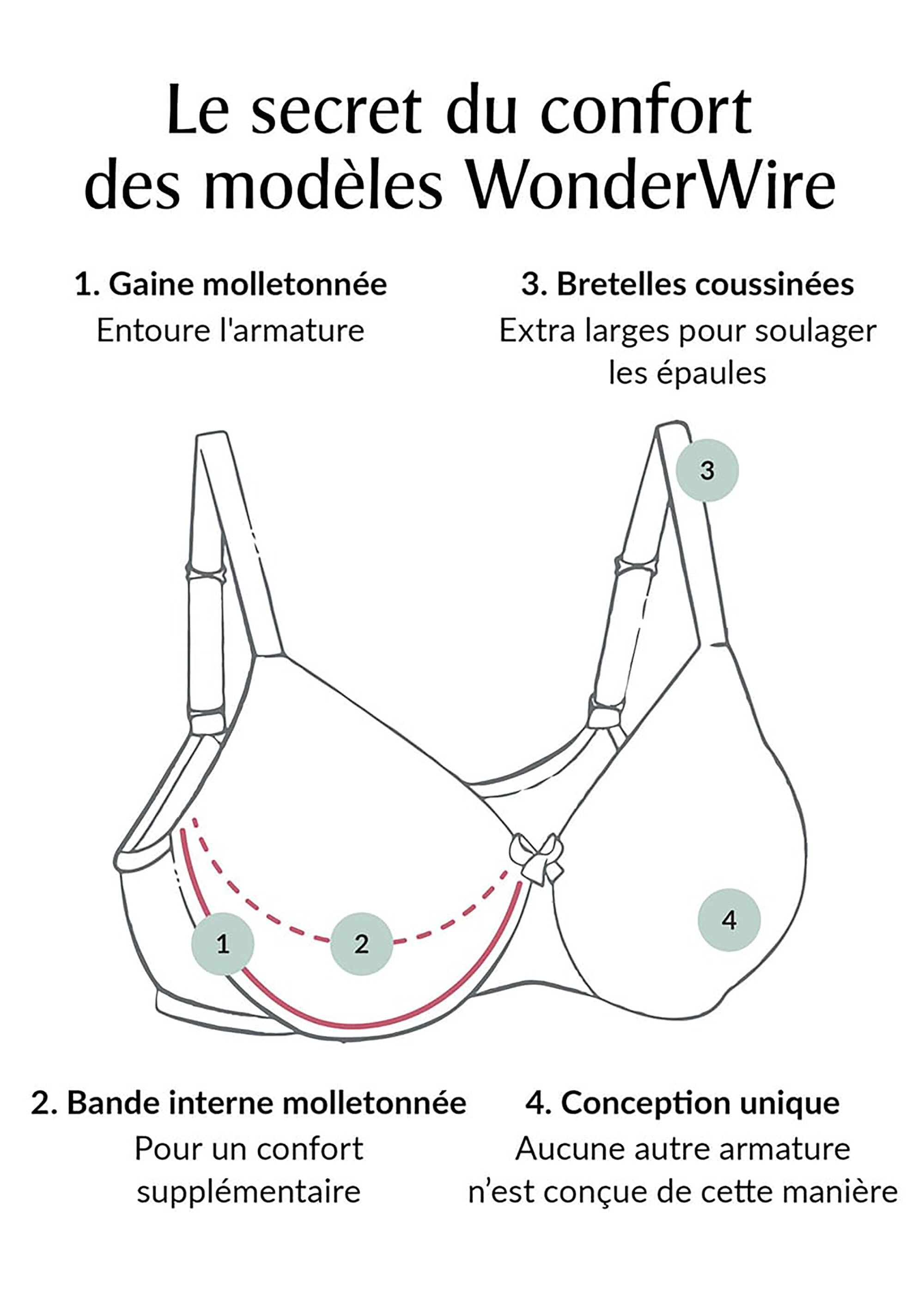 Soutien-gorge WonderWire Décolleté Dentelle à Armatures, Spécial Grandes Tailles n°1240 Femme Grande Taille Noir 1240 DE1
