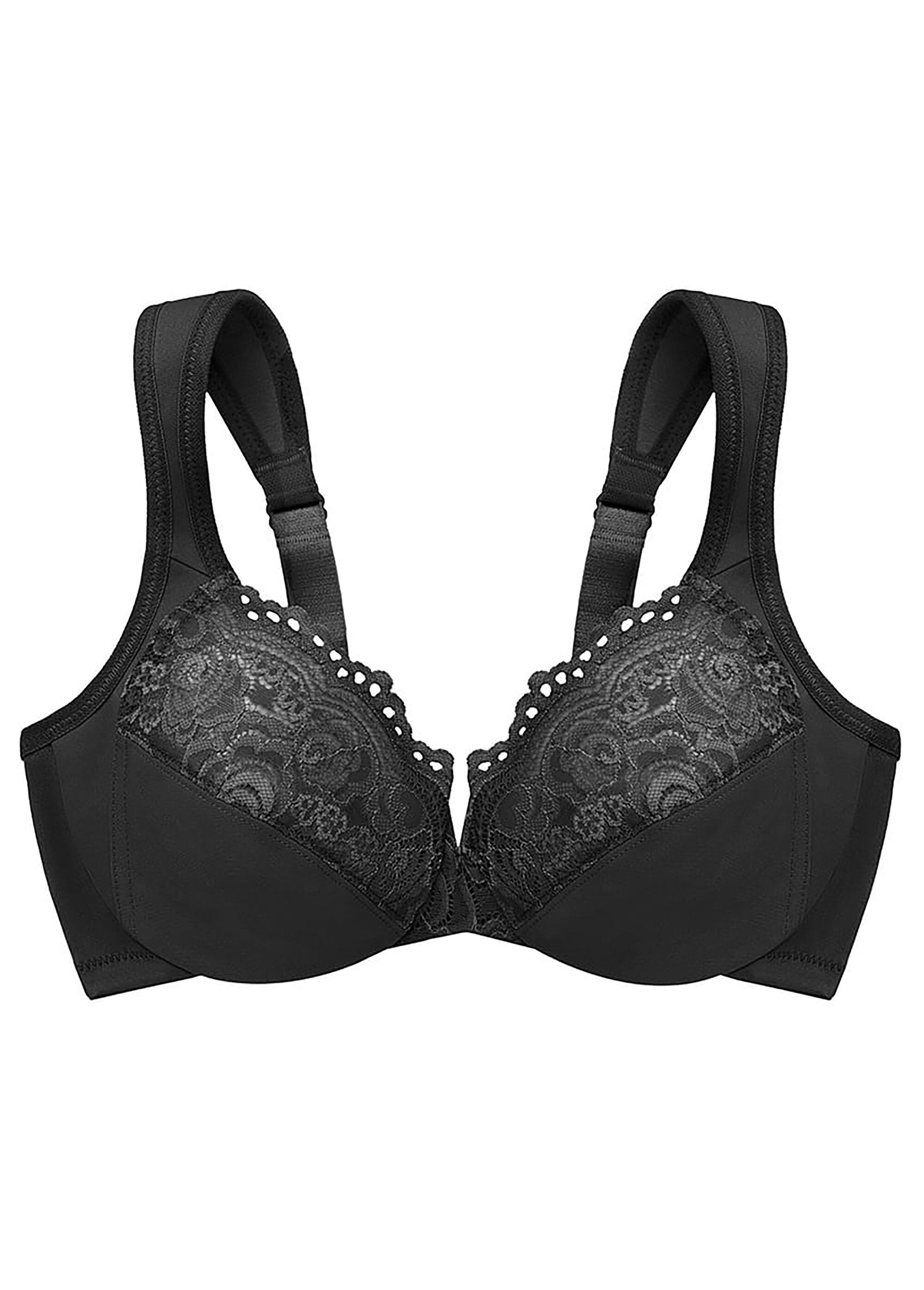 Soutien-gorge WonderWire Décolleté Dentelle à Armatures, Spécial Grandes Tailles n°1240 Femme Grande Taille Noir 1240 FA2