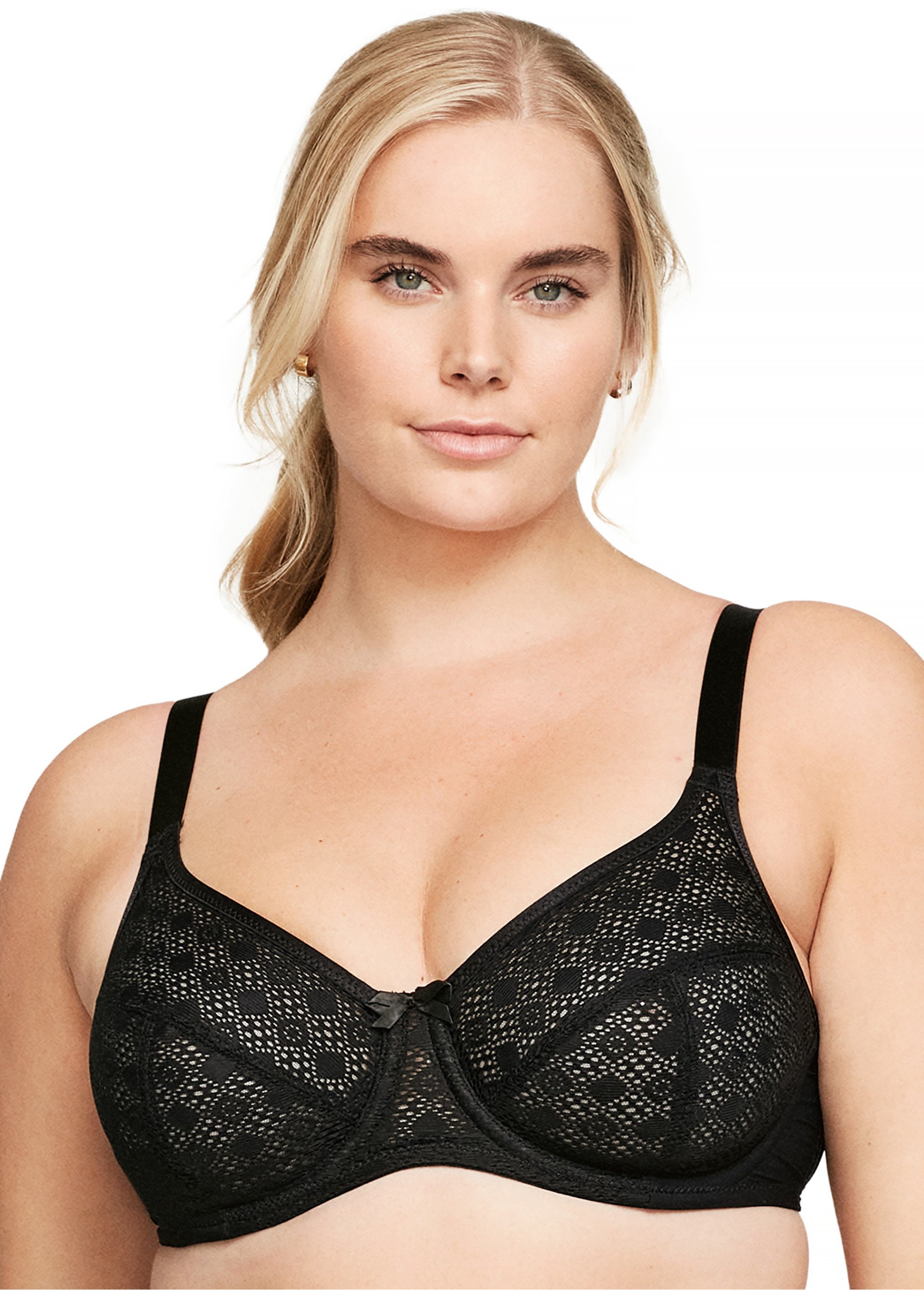 Soutien-gorge WonderWire Dentelle Grand Confort à Armatures, Spécial Grandes Tailles n°9855 Femme Grande Taille Noir 9855 FA2