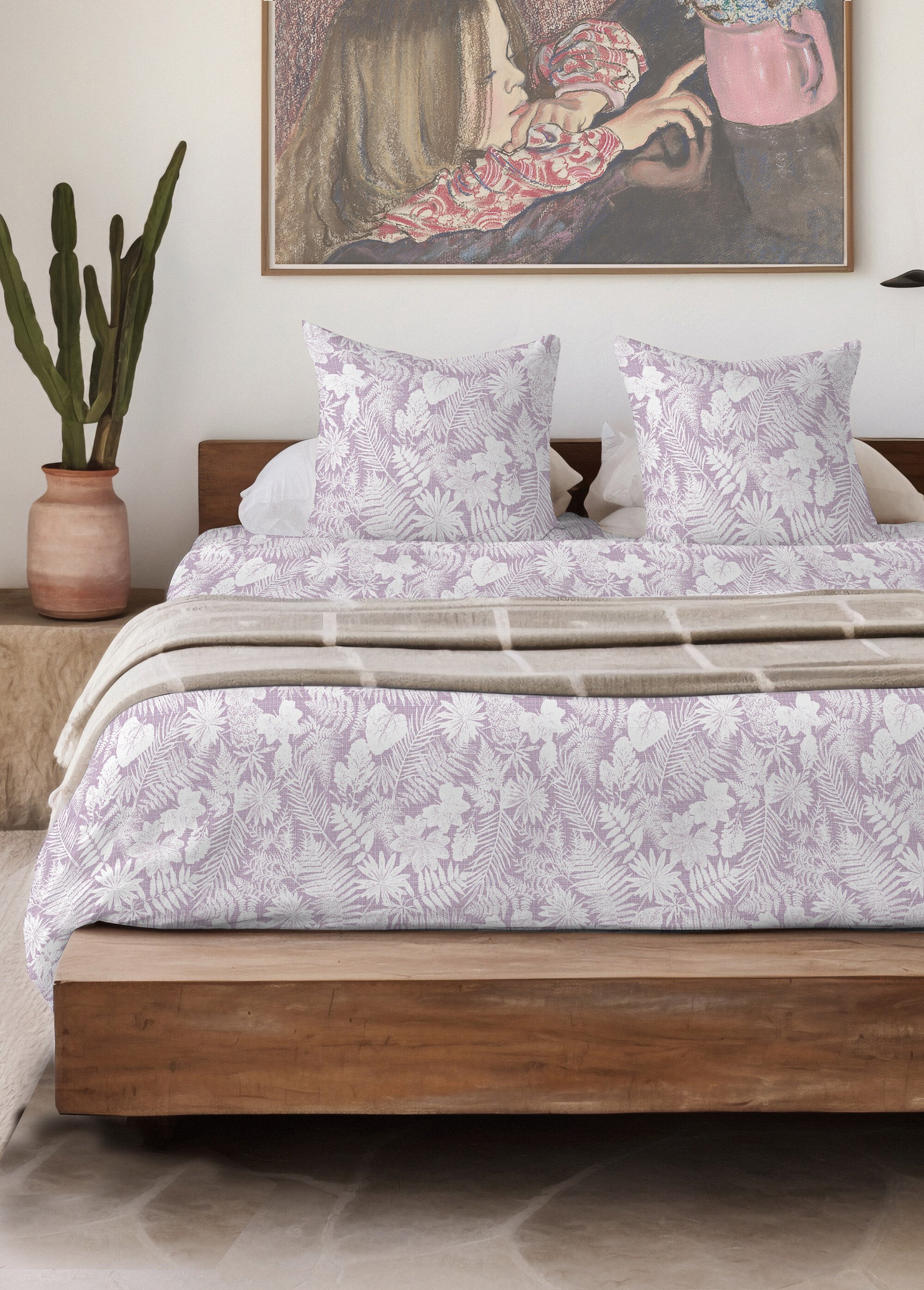 Housse de couette flanelle coton imprimé végétal Rose RUDE-HC SI1