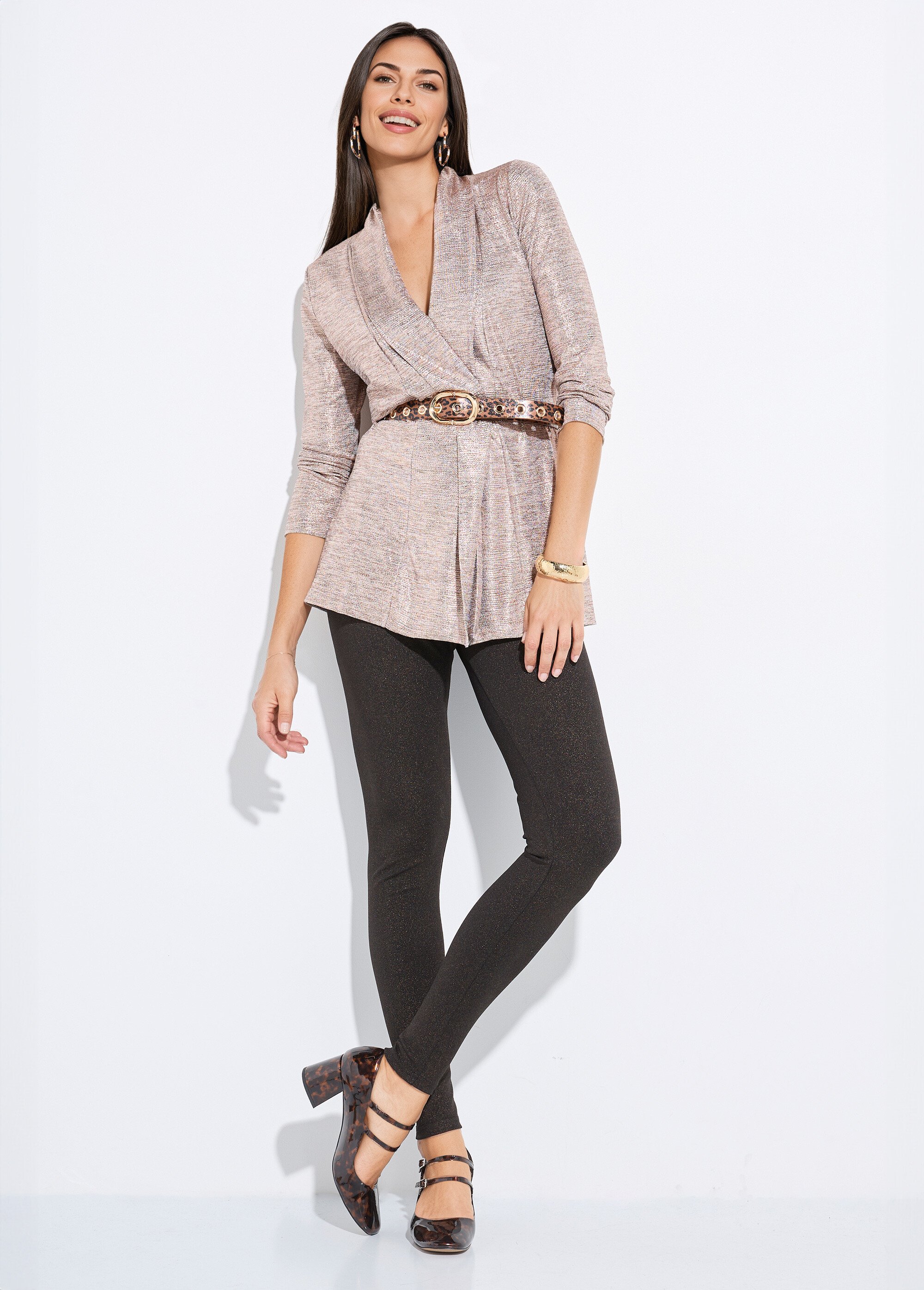 Legging ceinture élastiquée maille brillante