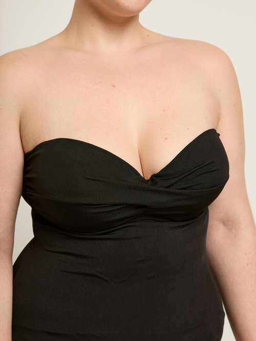 Maillot de bain 1 pièce drapé, détail dos Femme Grande Taille Noir CM-NOHMD001 DE1