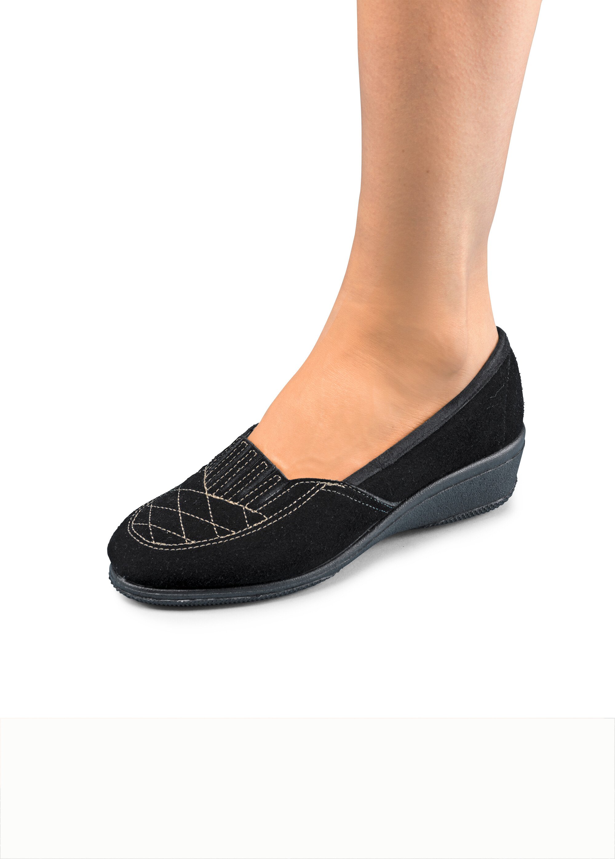 Mocassins grande largeur élastiqué cuir Femme Noir OLVAN SF1
