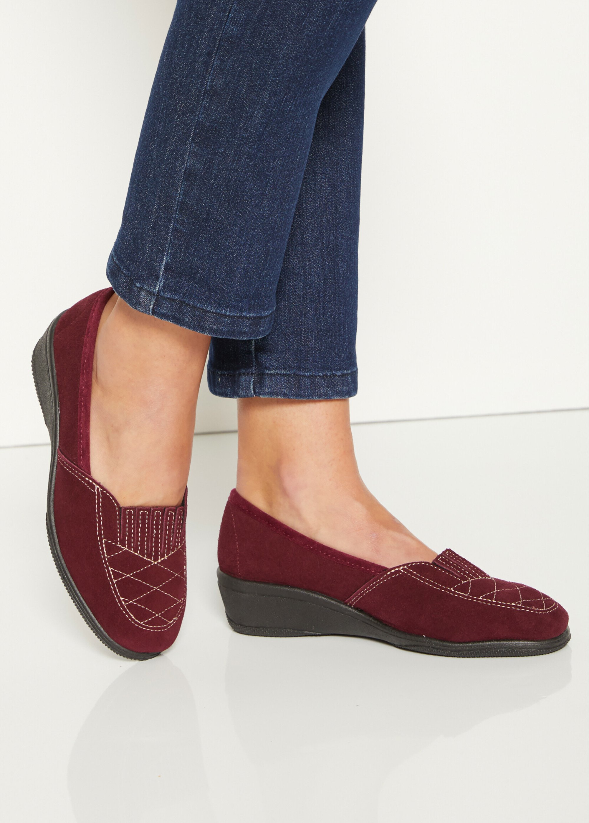 Mocassins grande largeur élastiqué cuir Femme Rouge OLVAN SF1