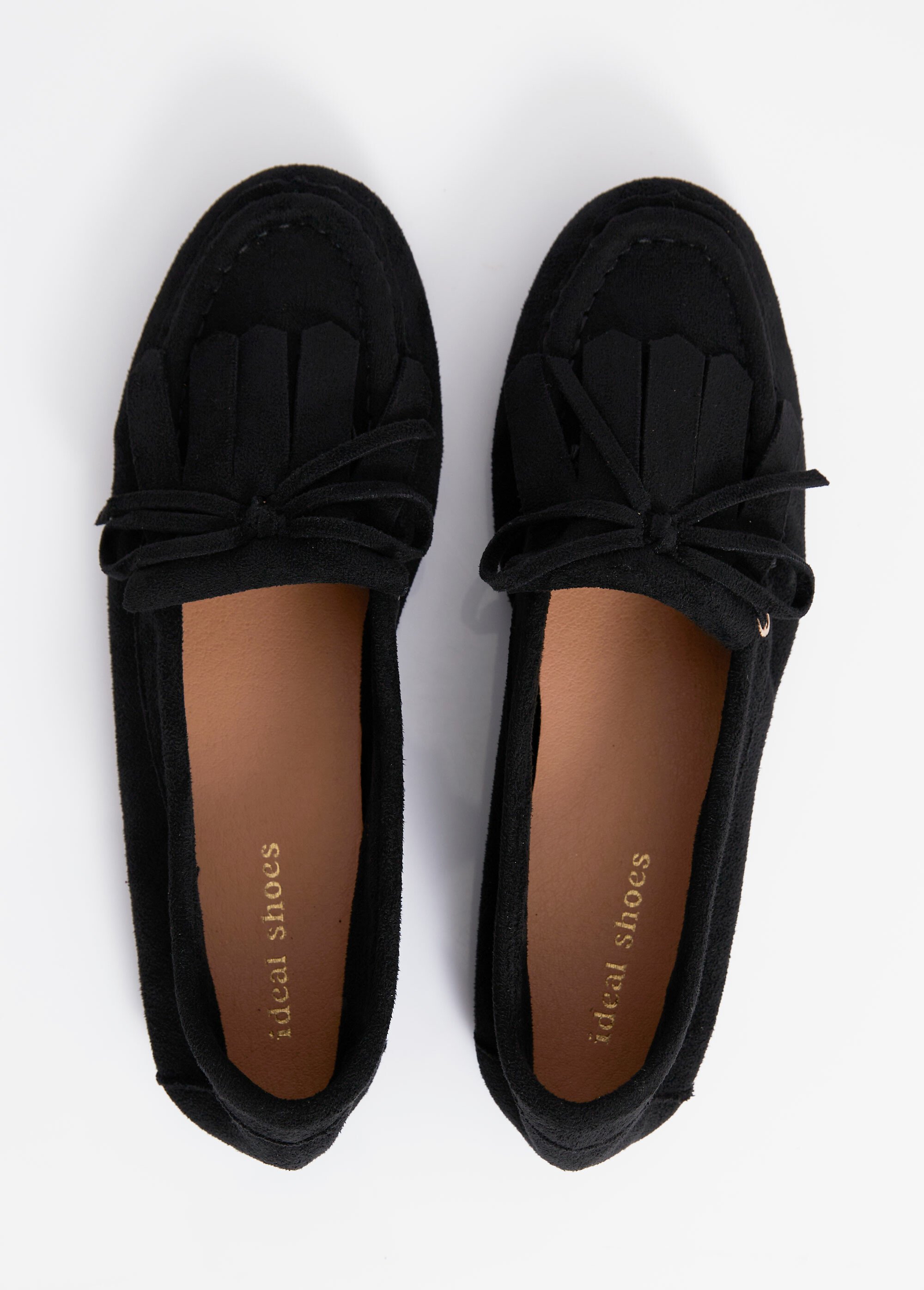 Mocassins semelle plate, dessus franges Femme Noir MAR1892 OV1