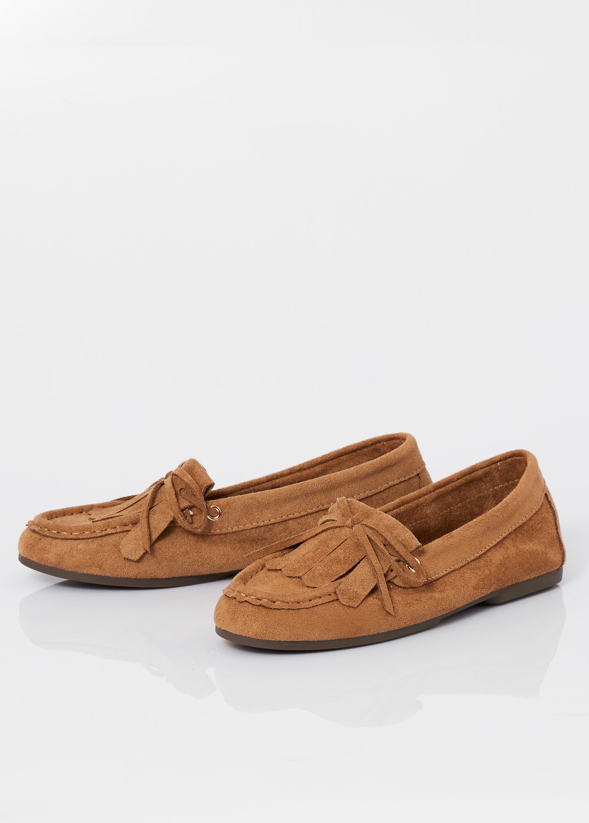 Mocassins semelle plate, dessus franges Femme Marron MAR1892 DE1