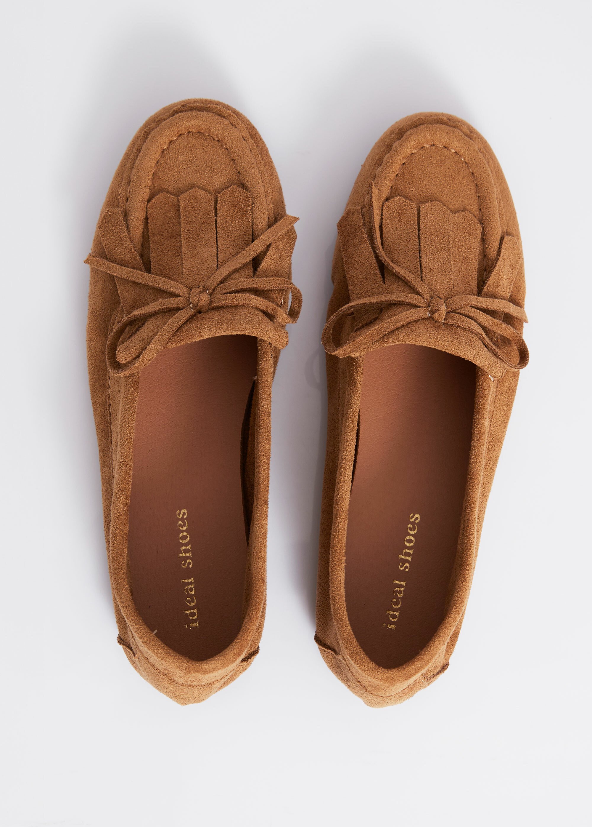 Mocassins semelle plate, dessus franges Femme Marron MAR1892 OV1