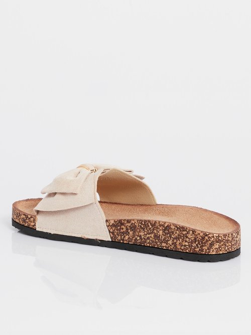 Mules plates effet liège avec nœud tissu Femme Marron MAR1147 DO1