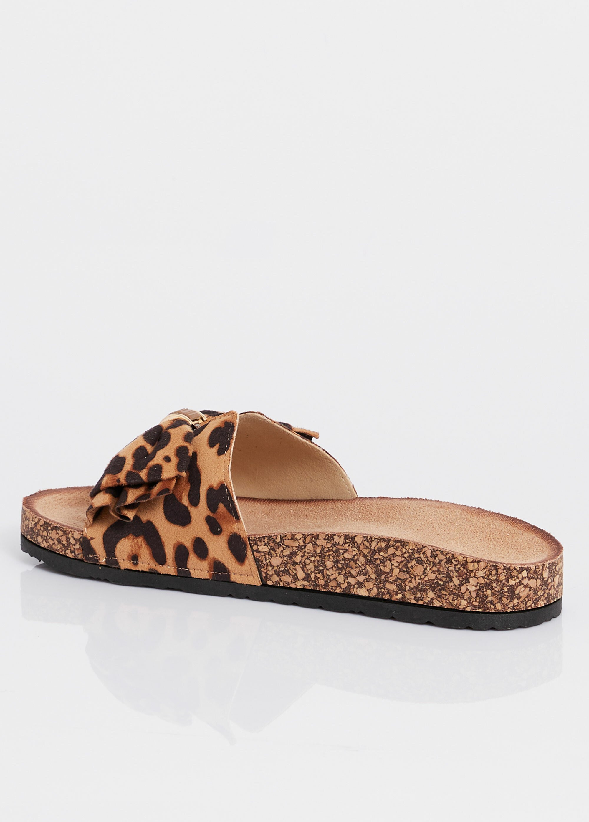 Mules plates effet liège avec nœud tissu Femme Marron MAR1147 DO1