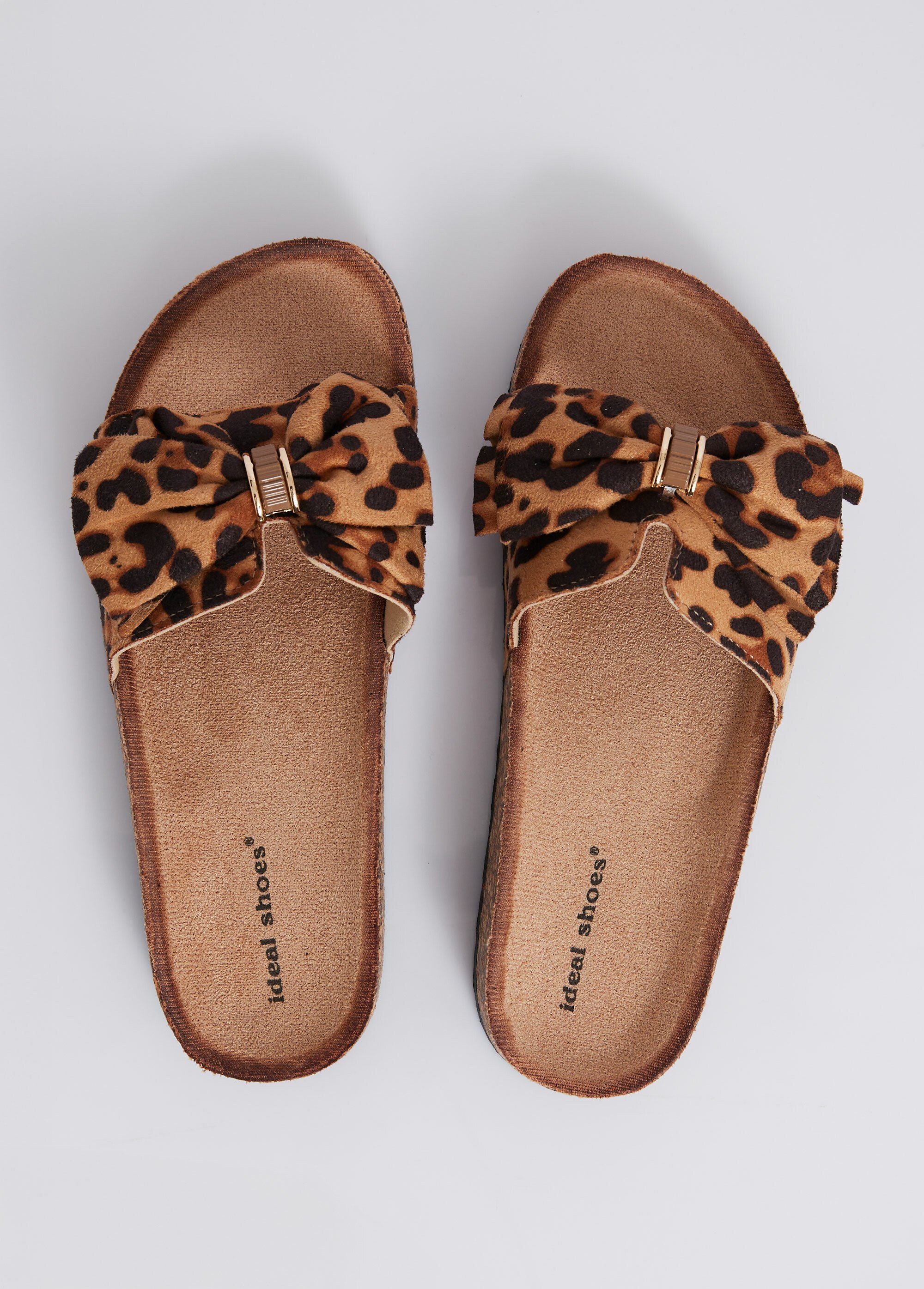 Mules plates effet liège avec nœud tissu Femme Marron MAR1147 OV1