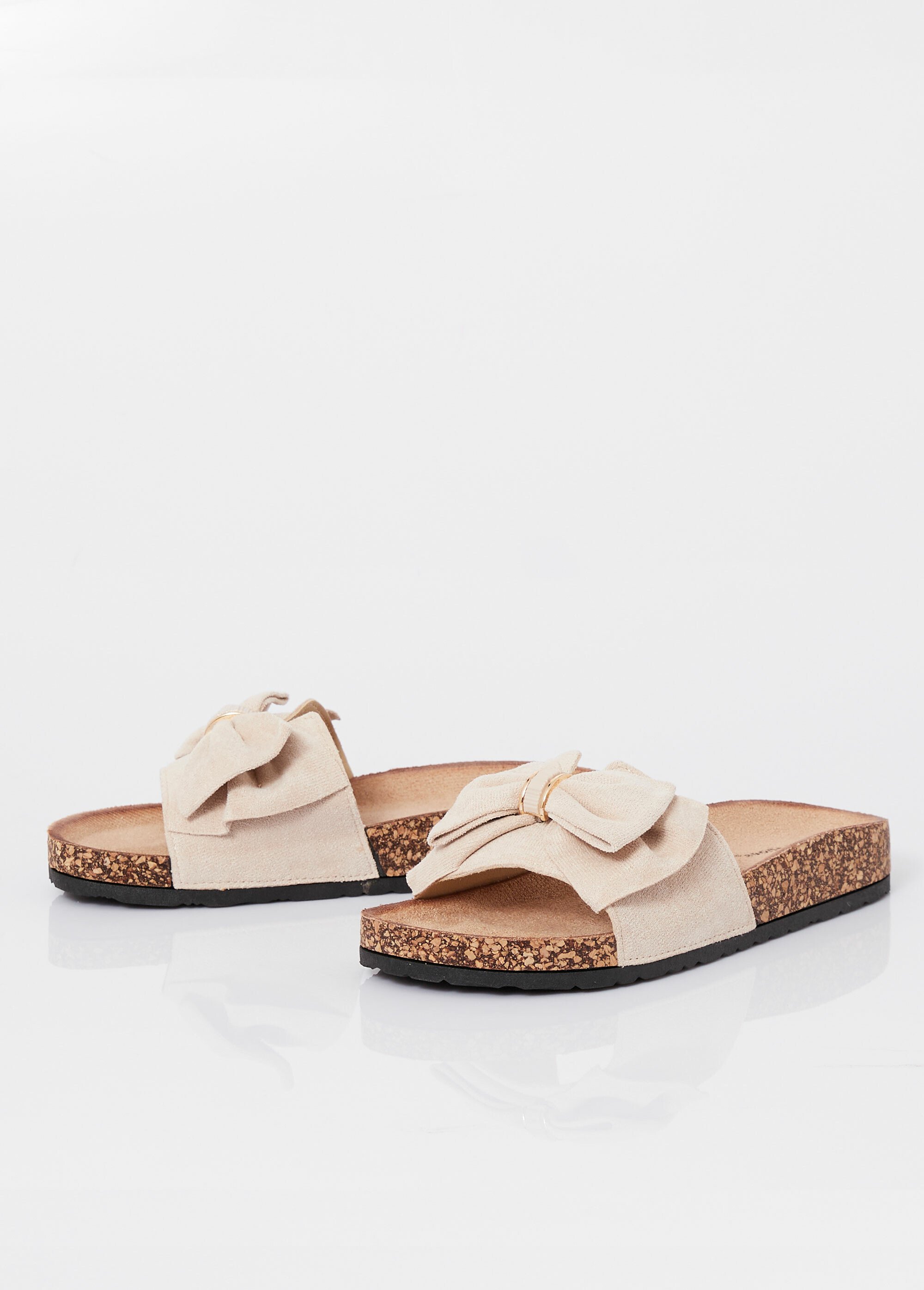 Mules plates effet liège avec nœud tissu