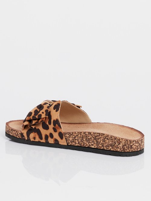 Mules plates effet liège avec nœud tissu Femme Beige MAR1147 DO1