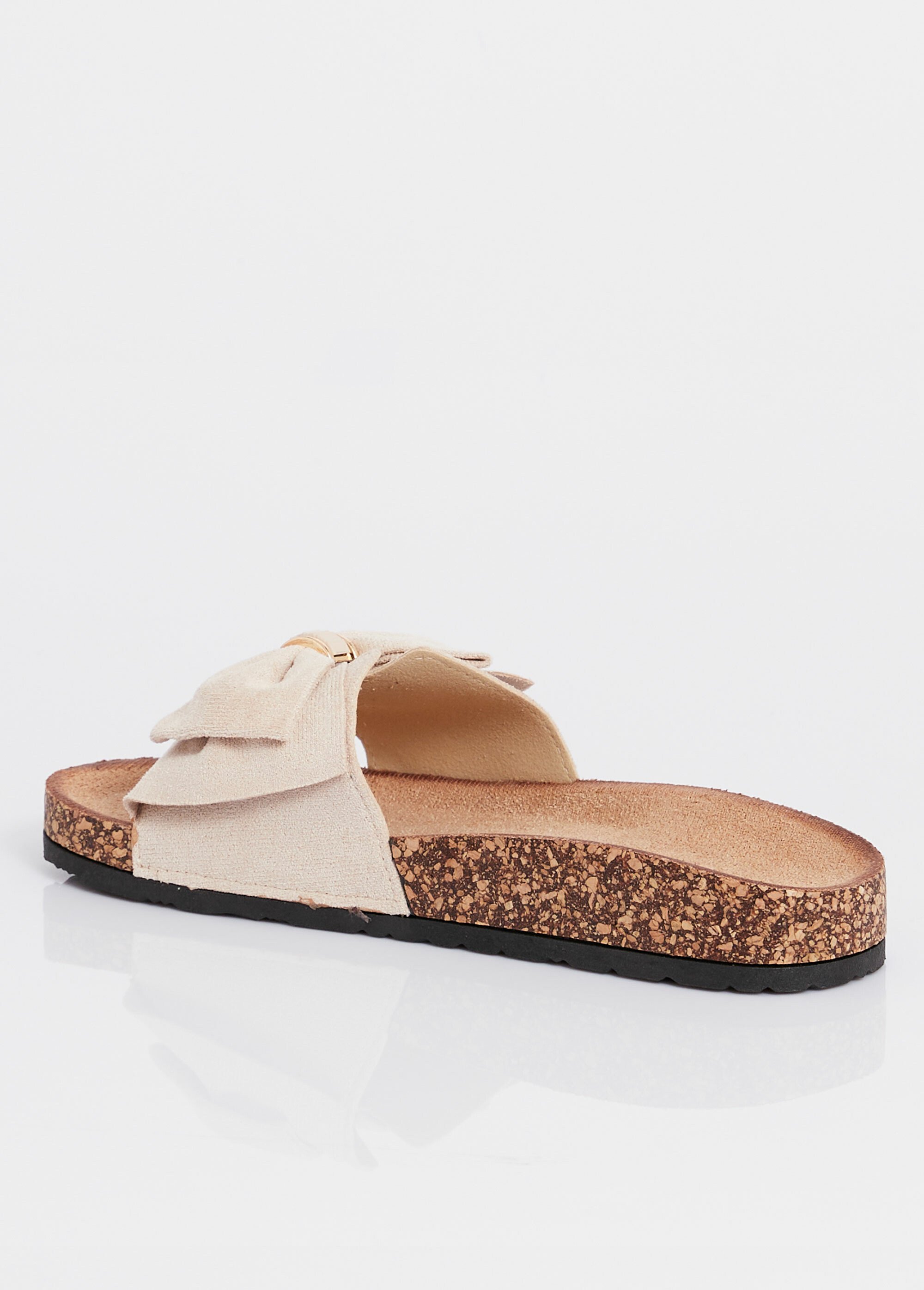 Mules plates effet liège avec nœud tissu Femme Beige MAR1147 DO1